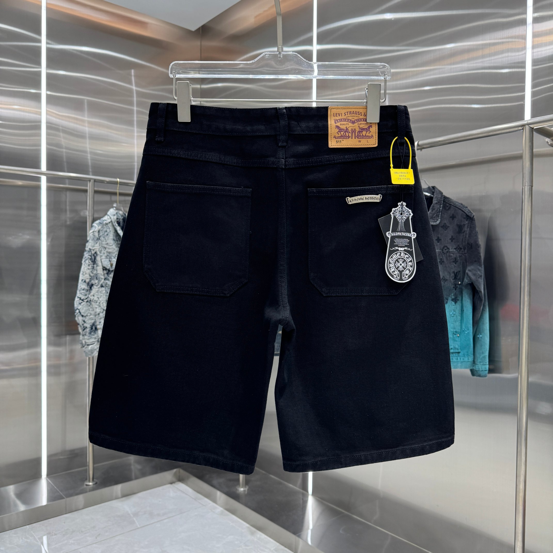 Chrome Hearts 克罗心 CH 拼皮十字架印花牛仔裤短裤