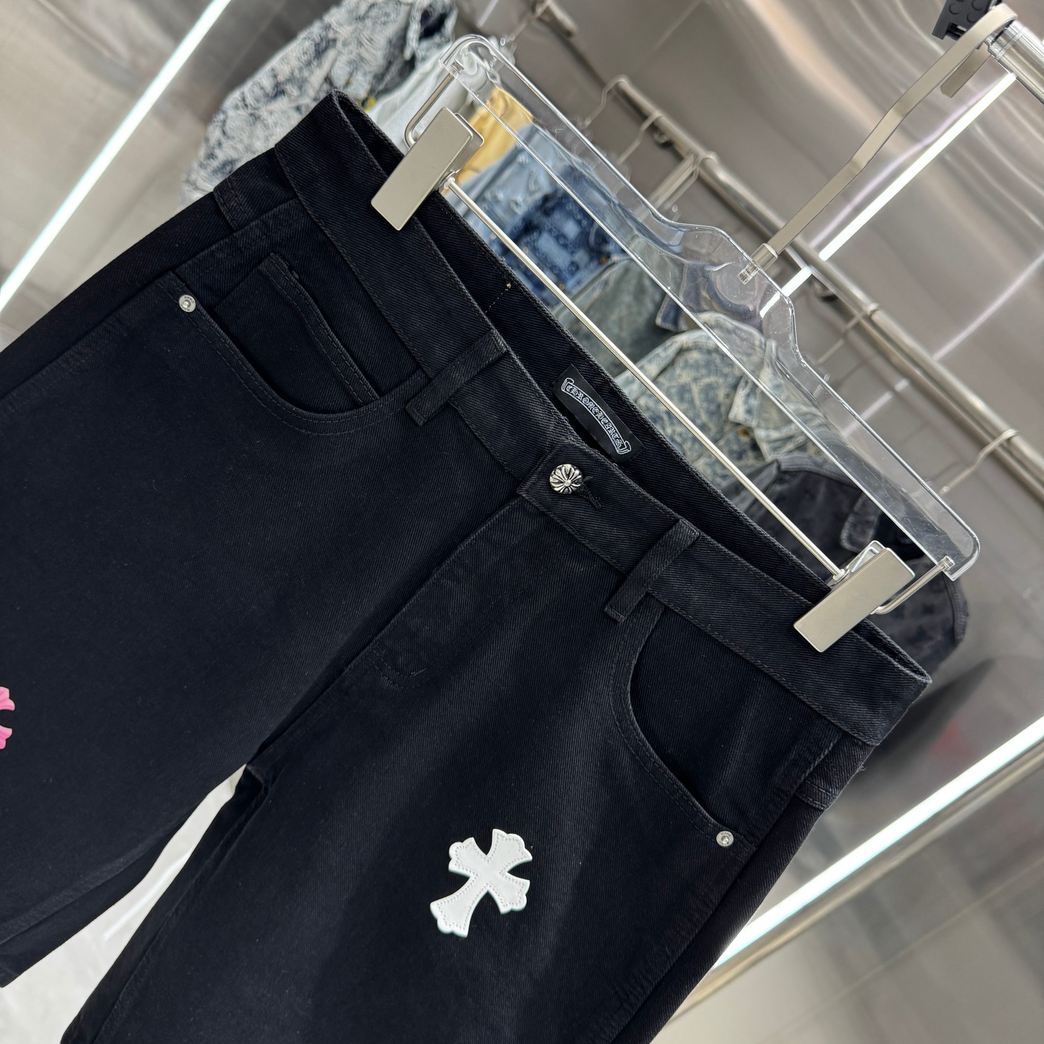 Chrome Hearts 克罗心 CH 拼皮十字架印花牛仔裤短裤