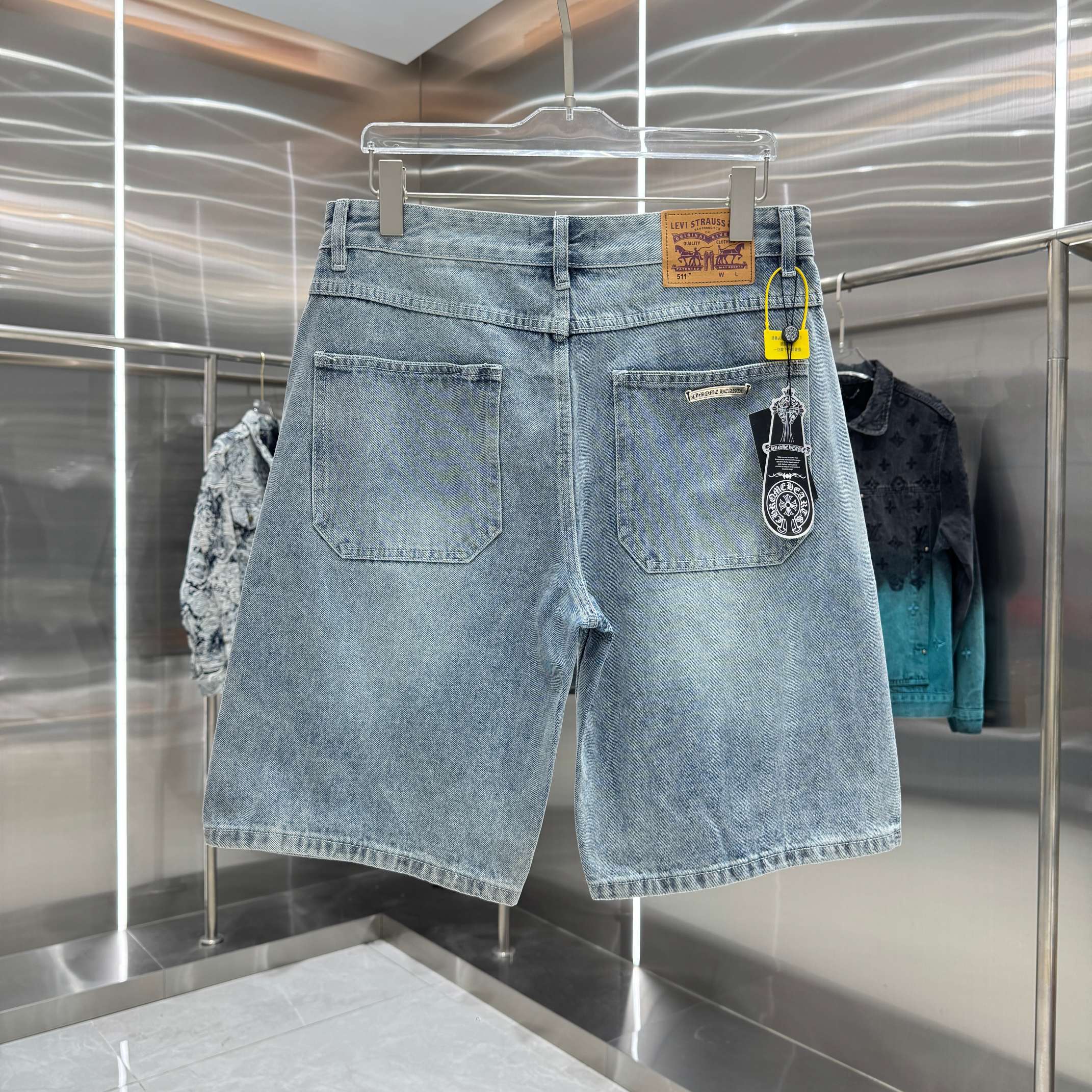 Chrome Hearts 克罗心 CH 拼皮十字架印花牛仔裤短裤