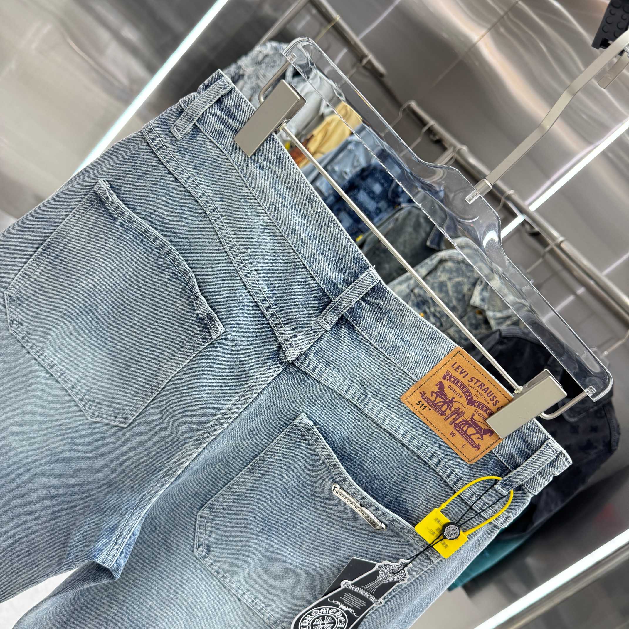 Chrome Hearts 克罗心 CH 拼皮十字架印花牛仔裤短裤