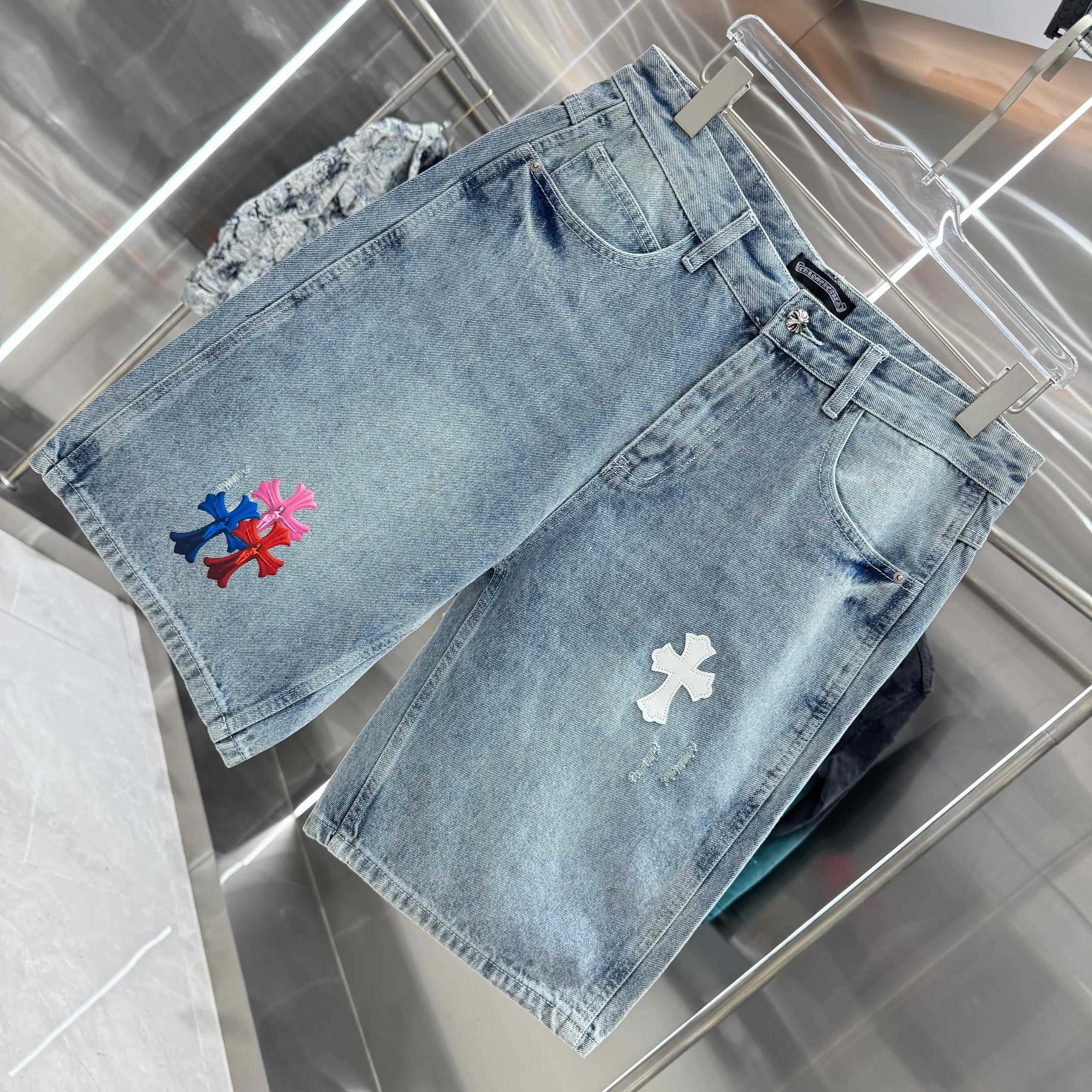 Chrome Hearts 克罗心 CH 拼皮十字架印花牛仔裤短裤