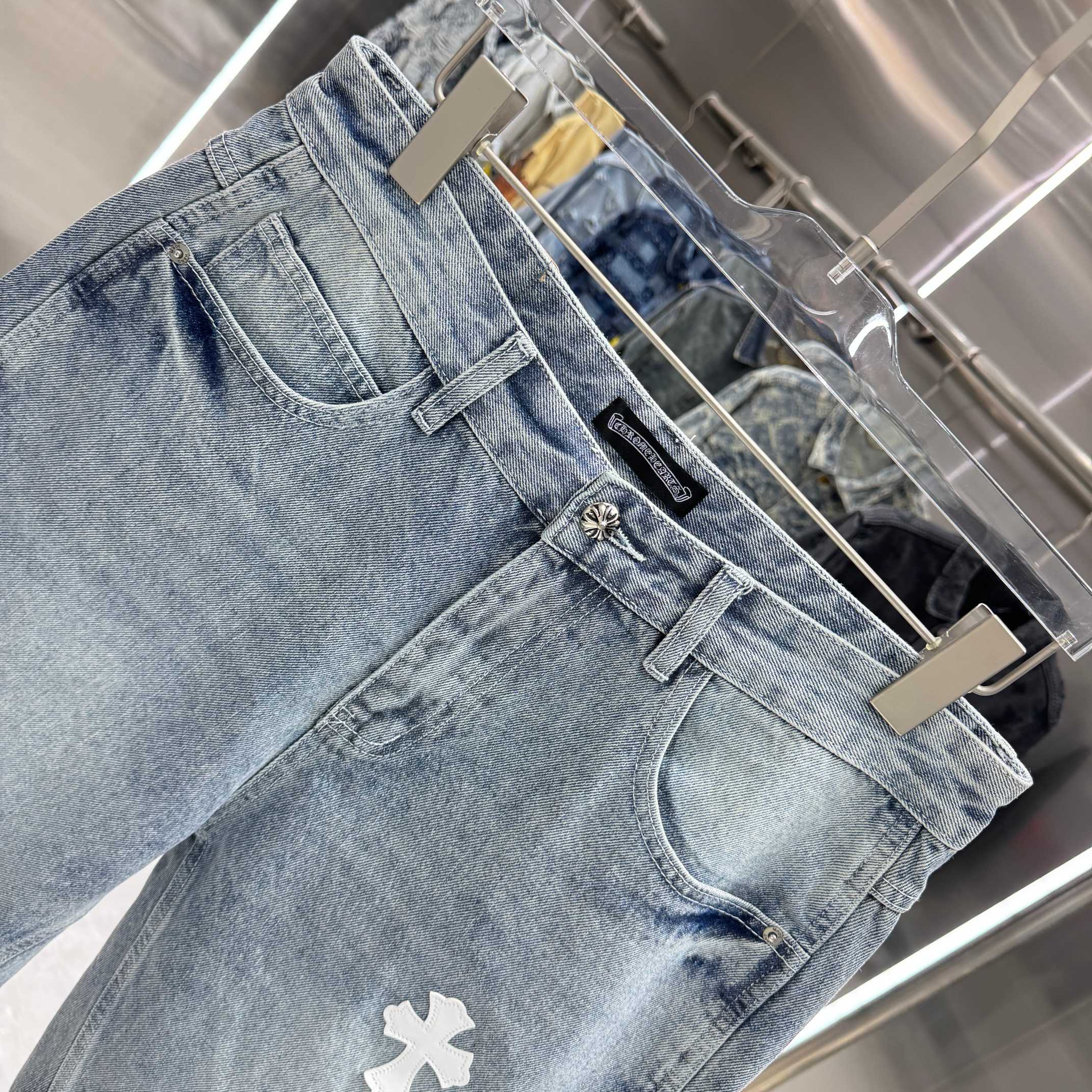 Chrome Hearts 克罗心 CH 拼皮十字架印花牛仔裤短裤