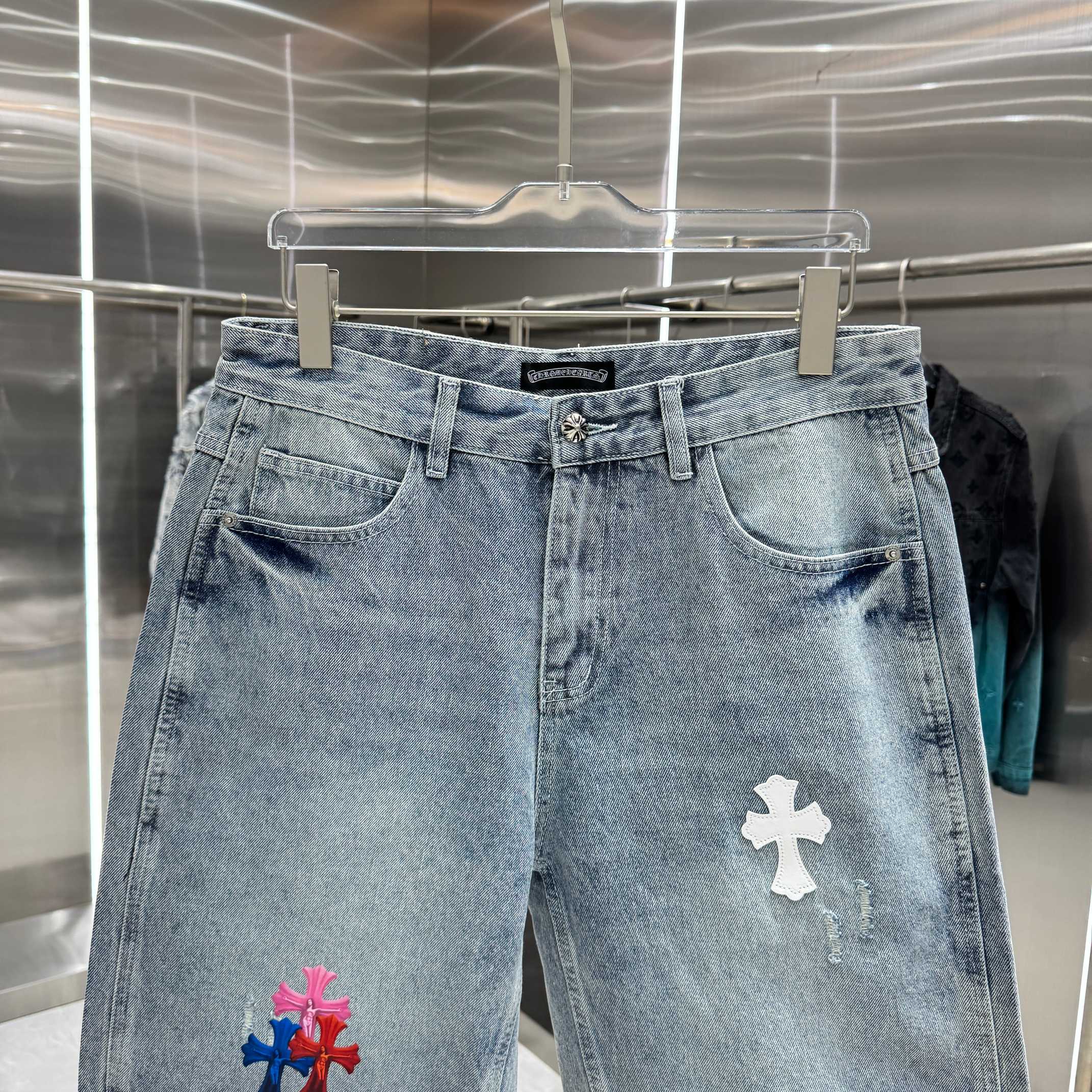 Chrome Hearts 克罗心 CH 拼皮十字架印花牛仔裤短裤