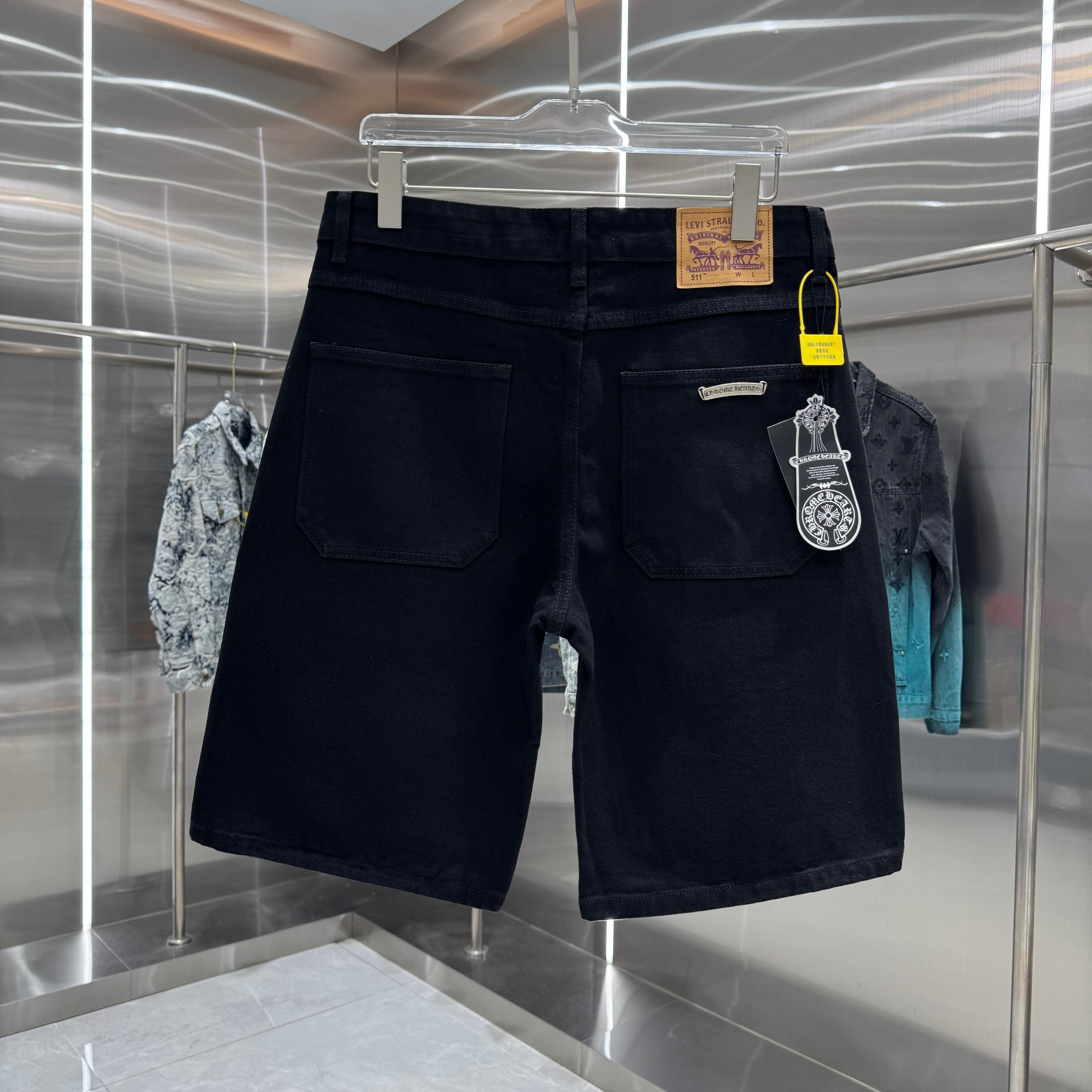 Chrome Hearts 克罗心 CH 拼皮十字架牛仔裤短裤
