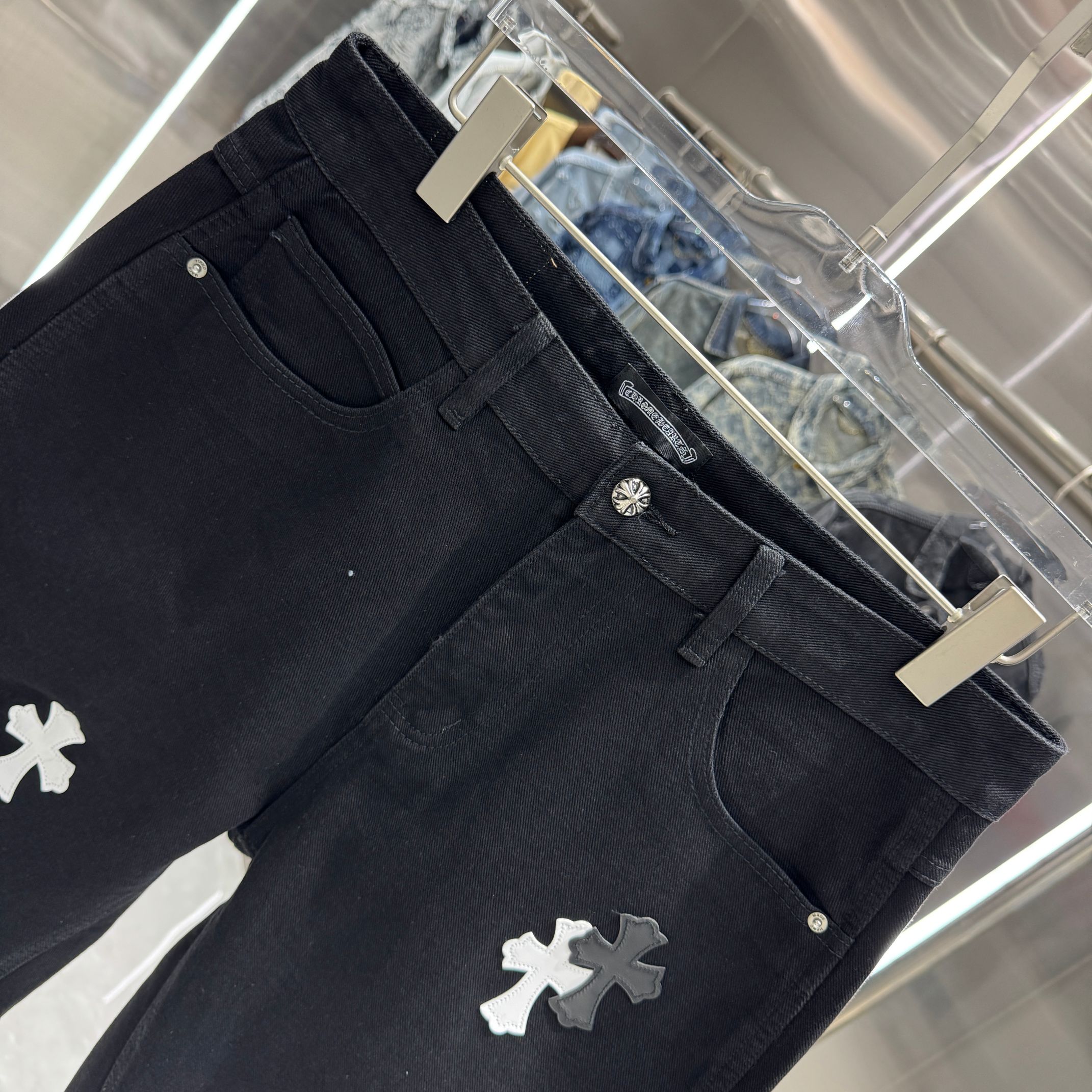 Chrome Hearts 克罗心 CH 拼皮十字架牛仔裤短裤