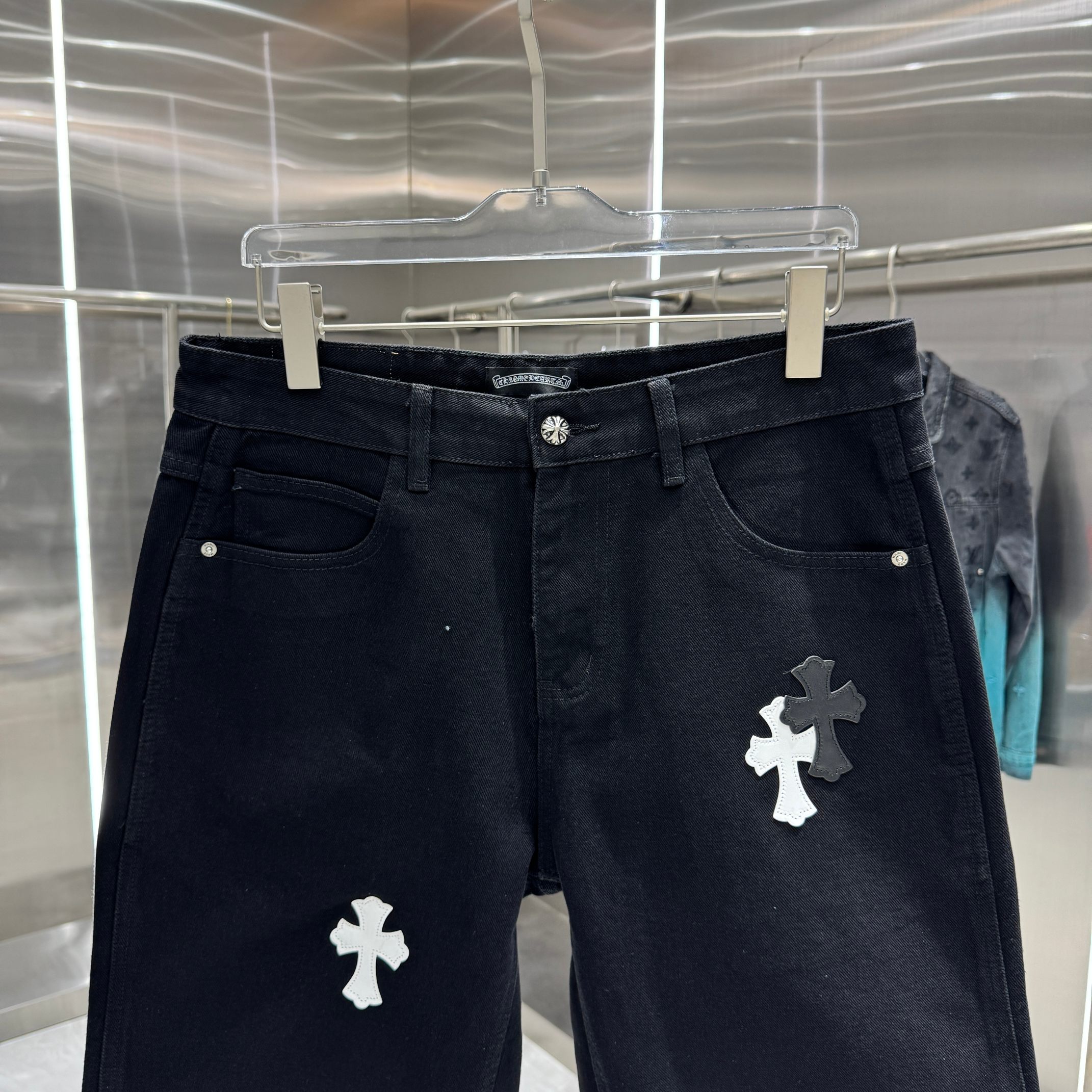 Chrome Hearts 克罗心 CH 拼皮十字架牛仔裤短裤