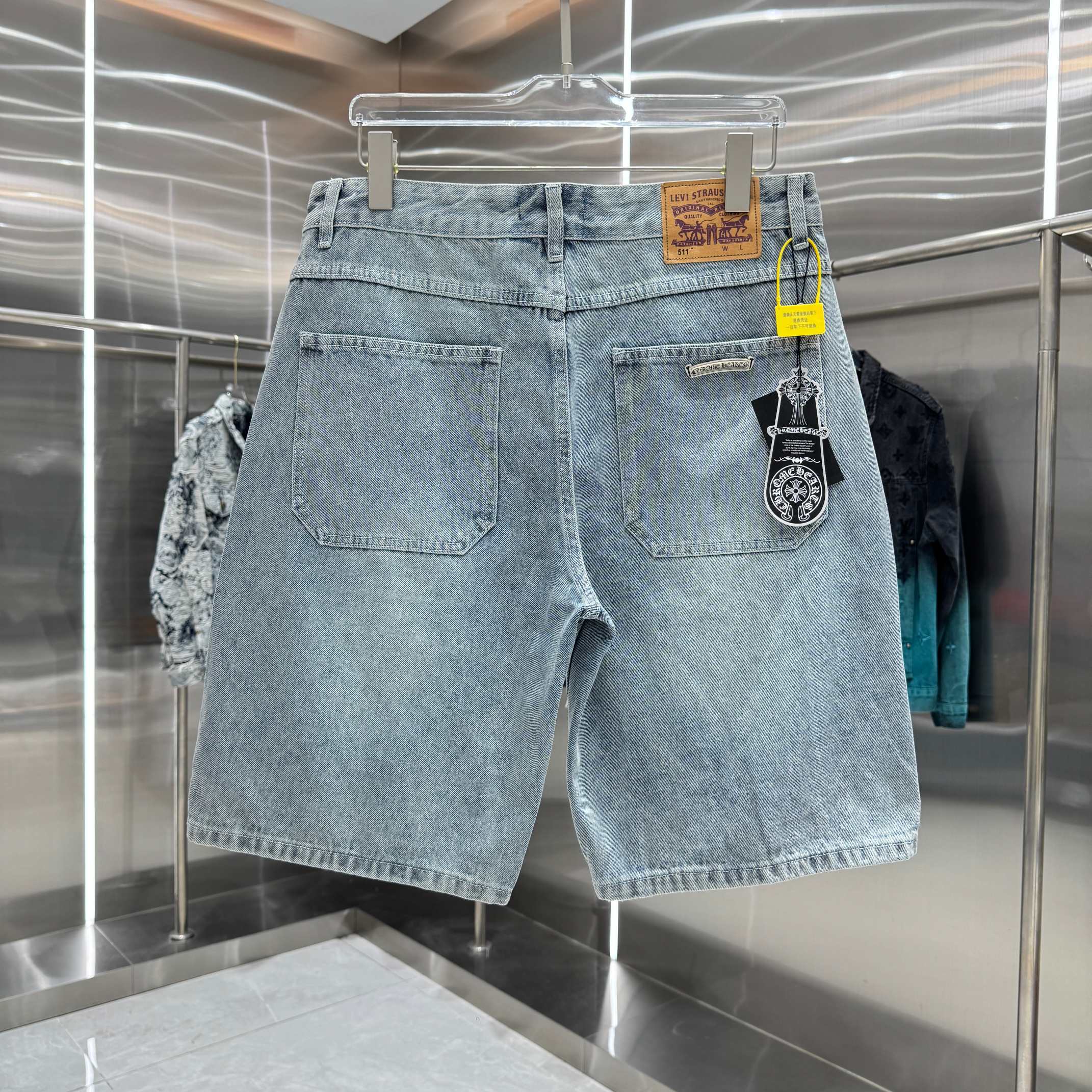 Chrome Hearts 克罗心 CH 拼皮十字架牛仔裤短裤