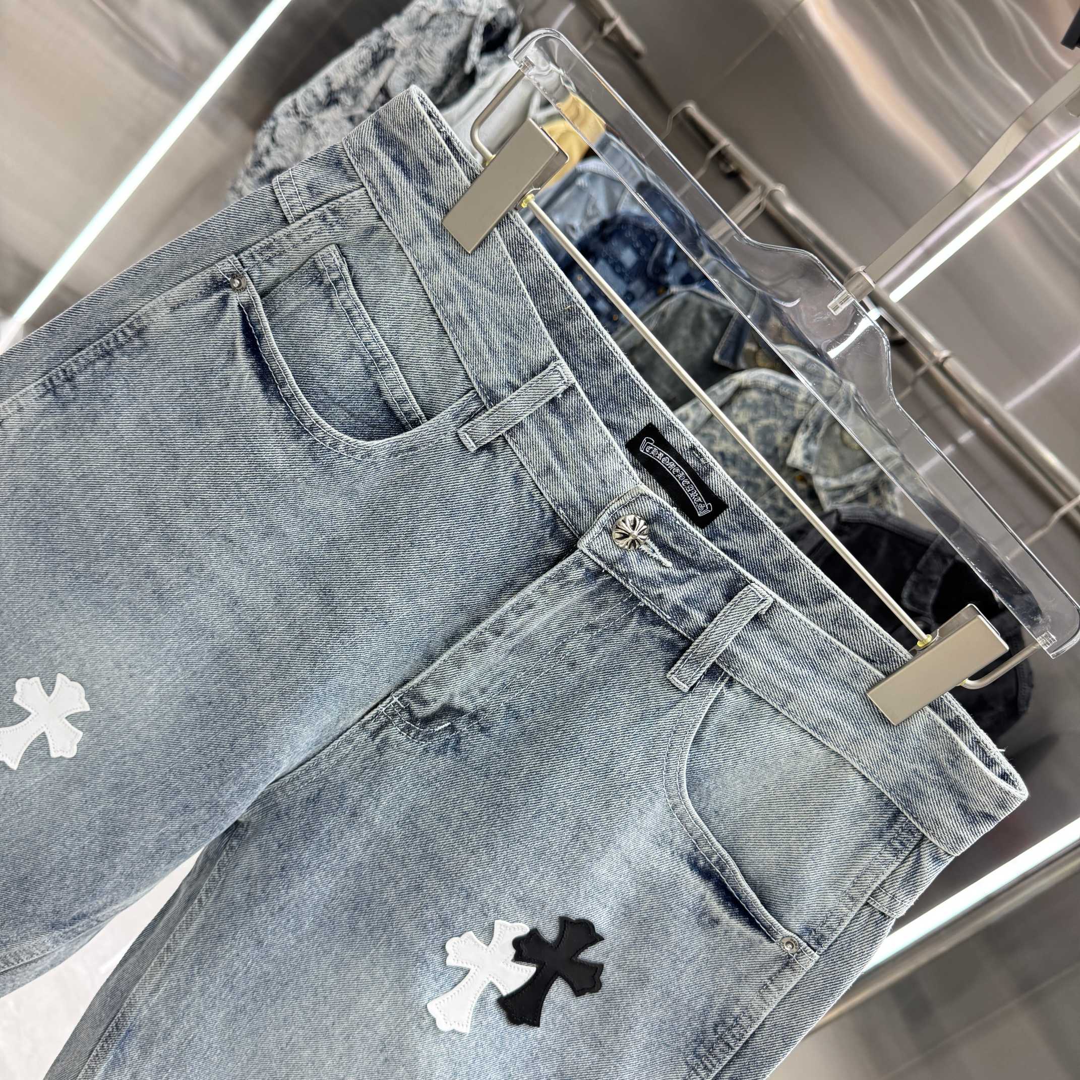 Chrome Hearts 克罗心 CH 拼皮十字架牛仔裤短裤