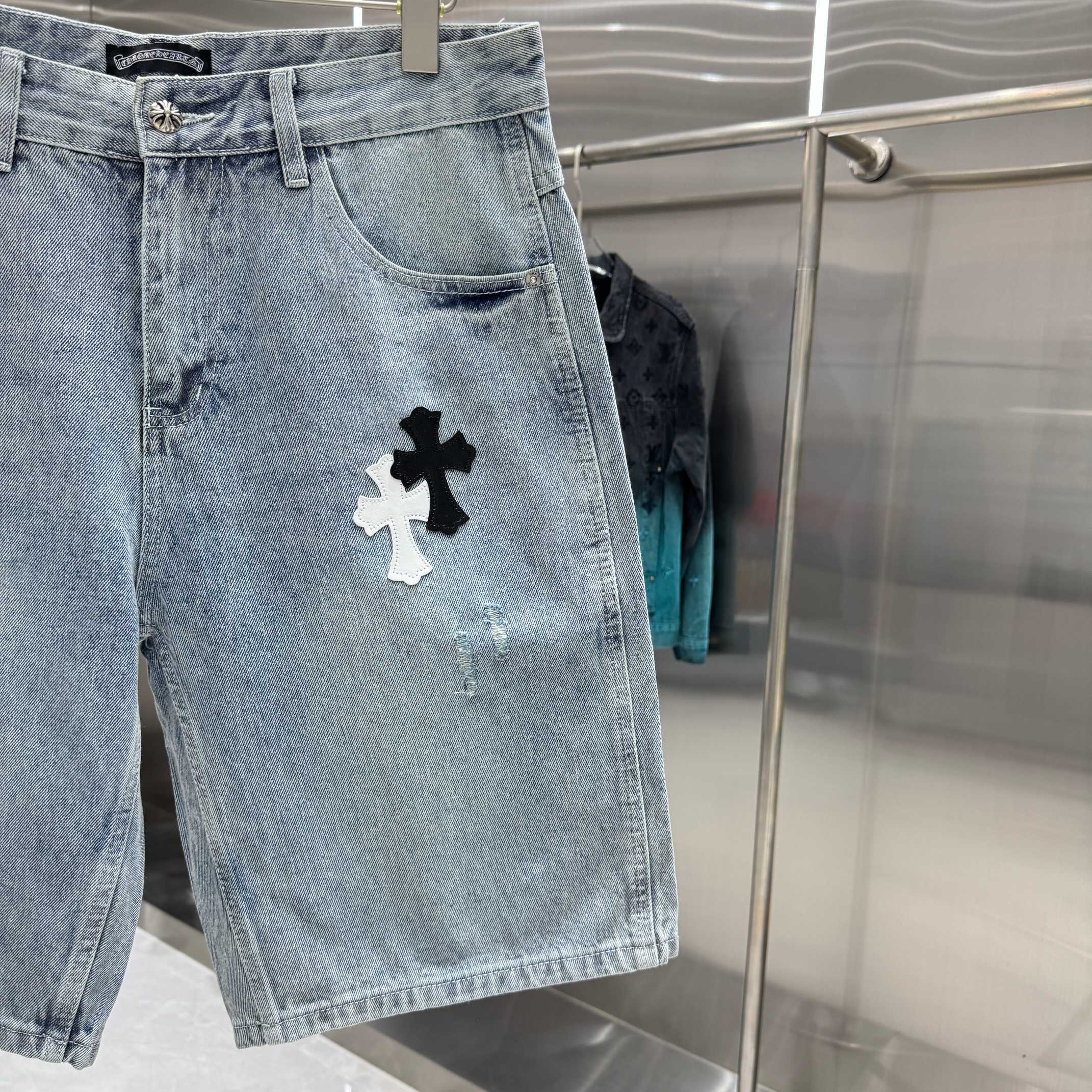 Chrome Hearts 克罗心 CH 拼皮十字架牛仔裤短裤
