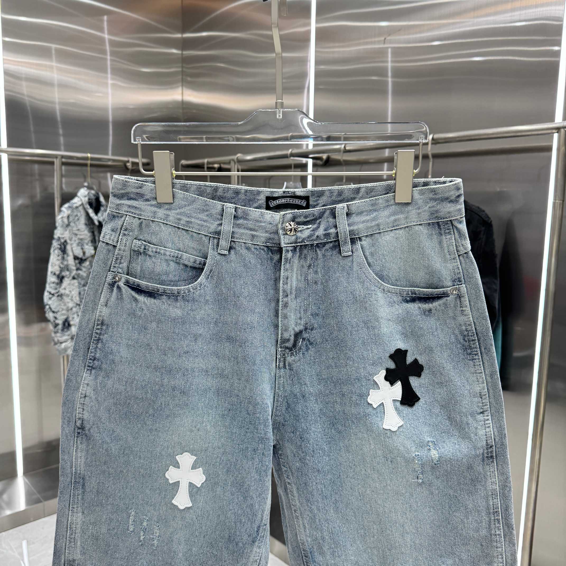 Chrome Hearts 克罗心 CH 拼皮十字架牛仔裤短裤