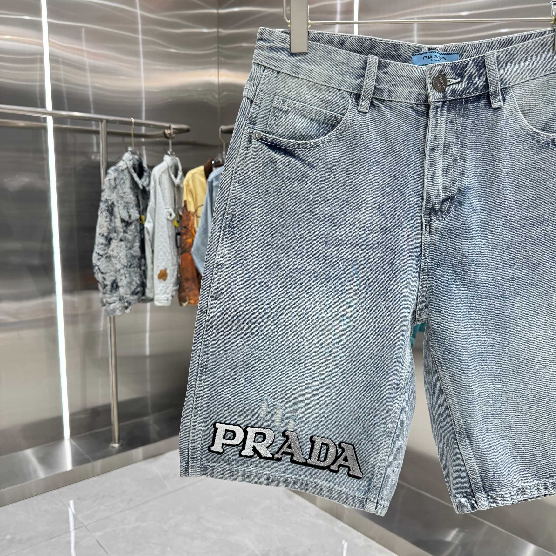 Prada 普拉达 字母植绒字母牛仔裤短裤