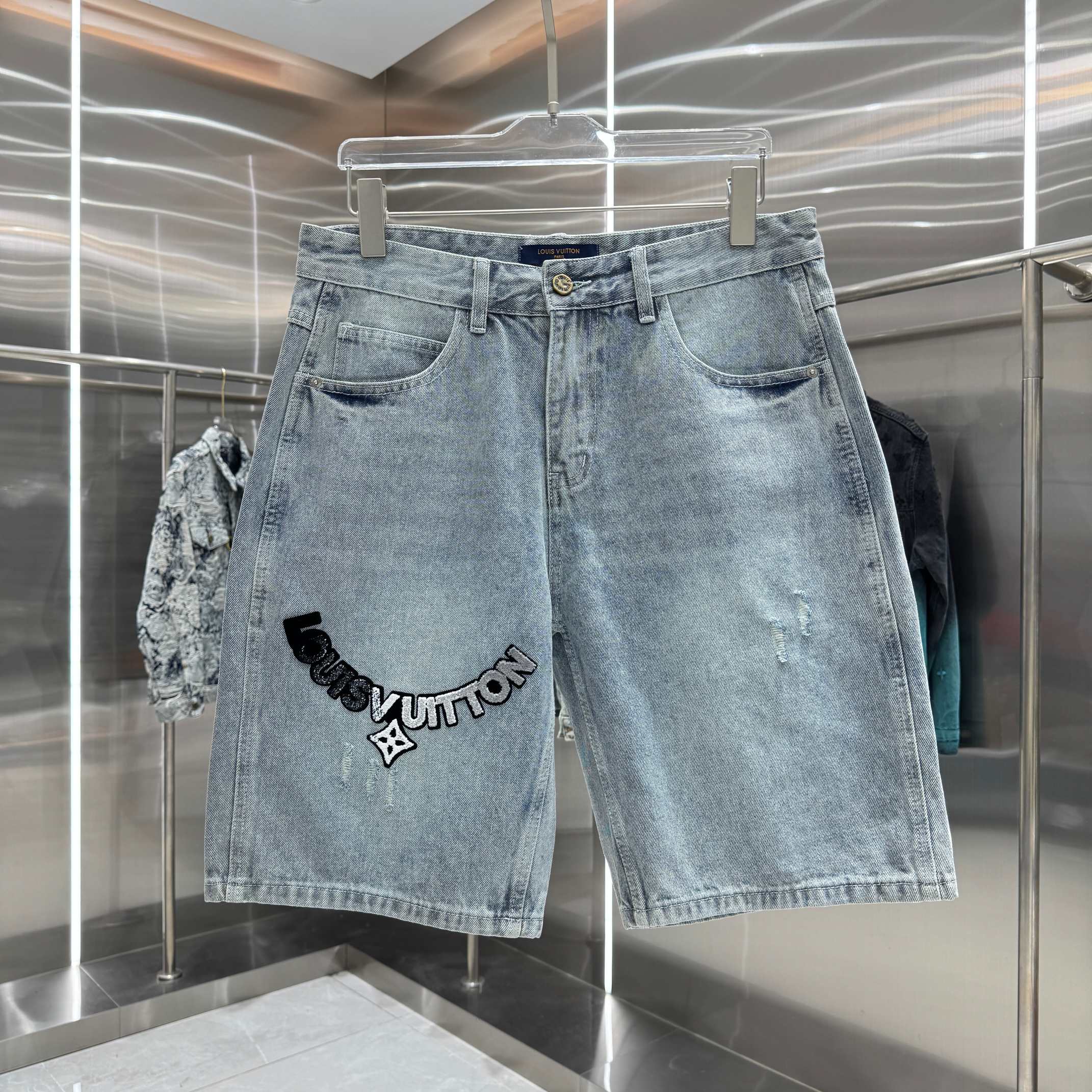 Louis Vuitton LV 路易 字母植绒字母牛仔裤短裤