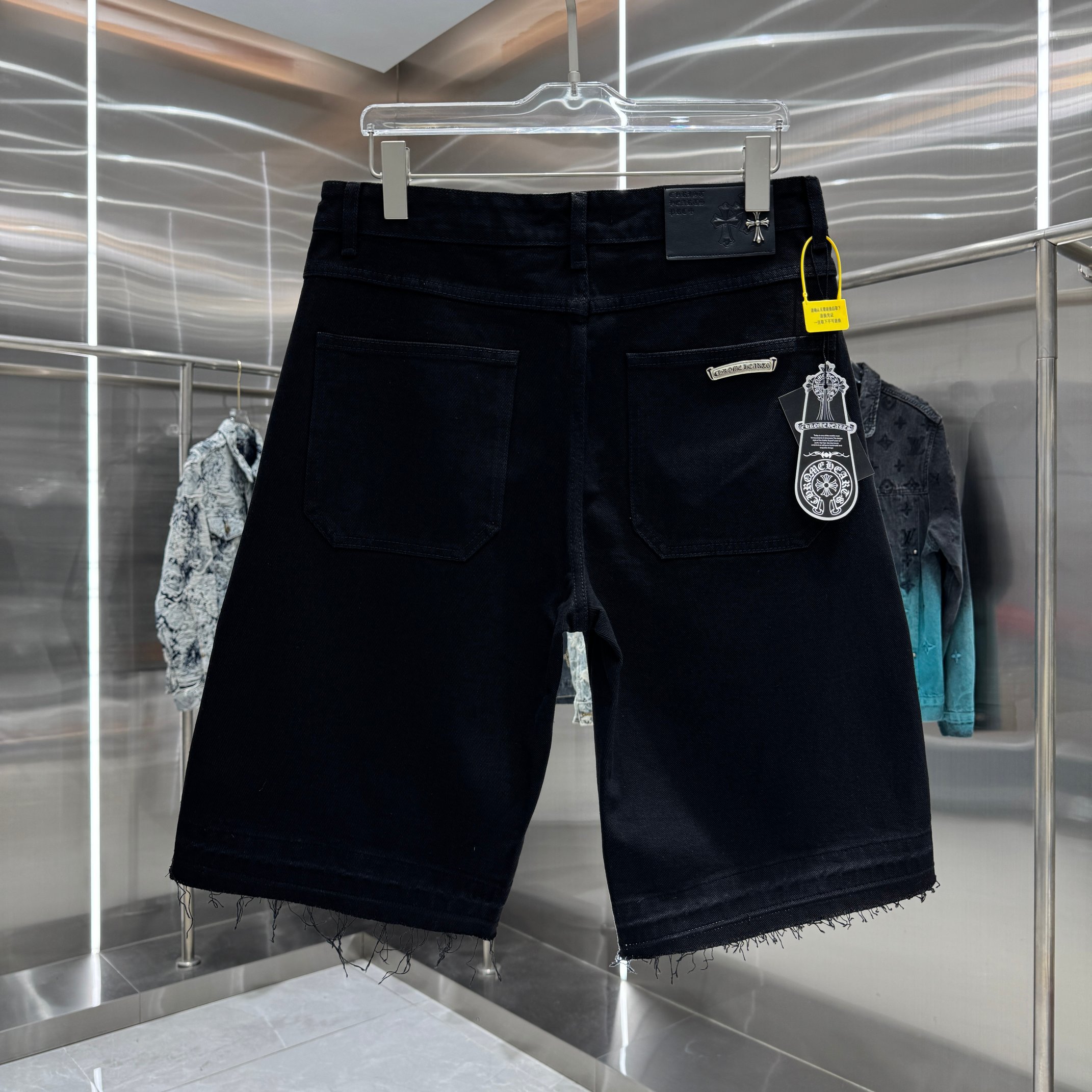 Chrome Hearts 克罗心 CH 十字架拼皮牛仔裤短裤