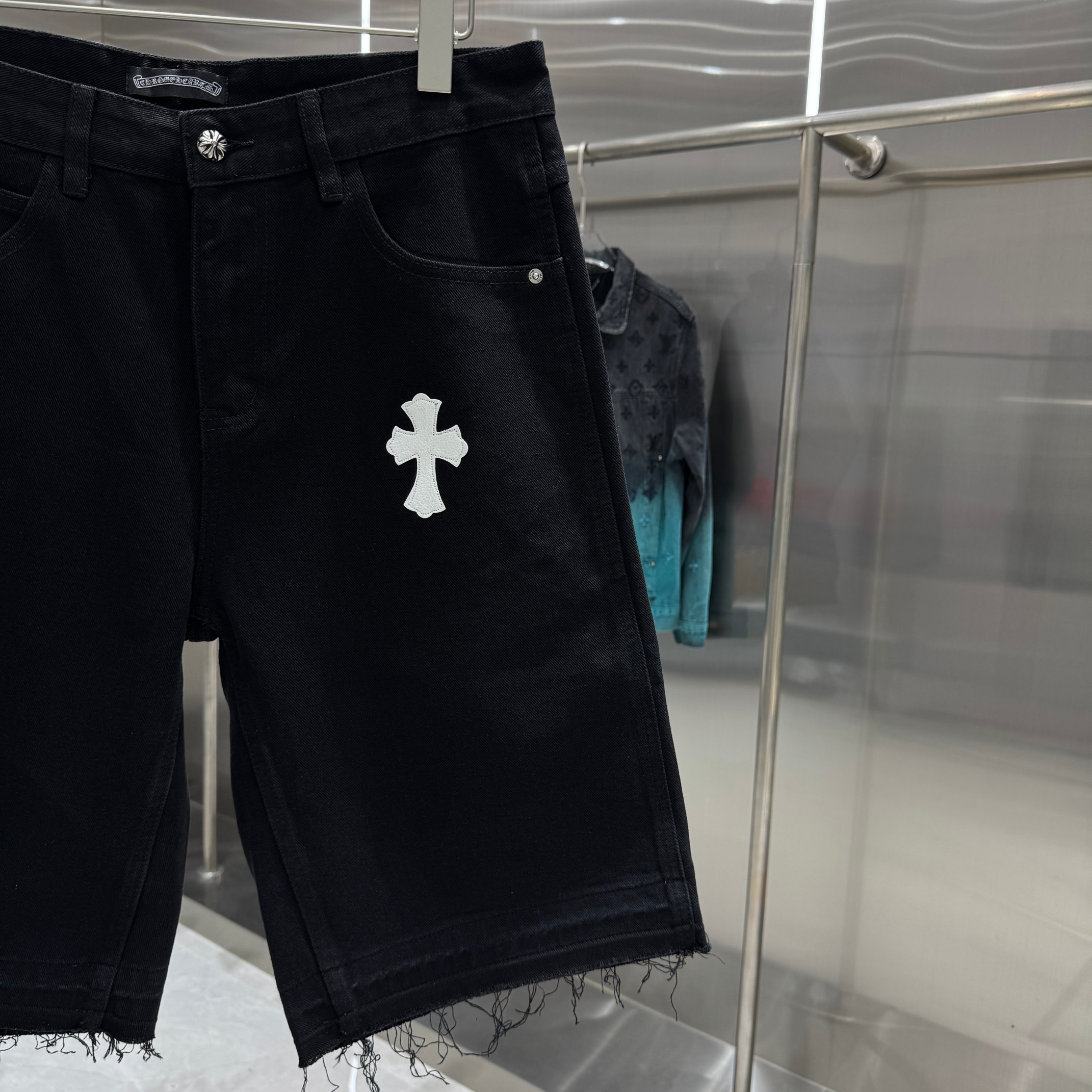 Chrome Hearts 克罗心 CH 十字架拼皮牛仔裤短裤