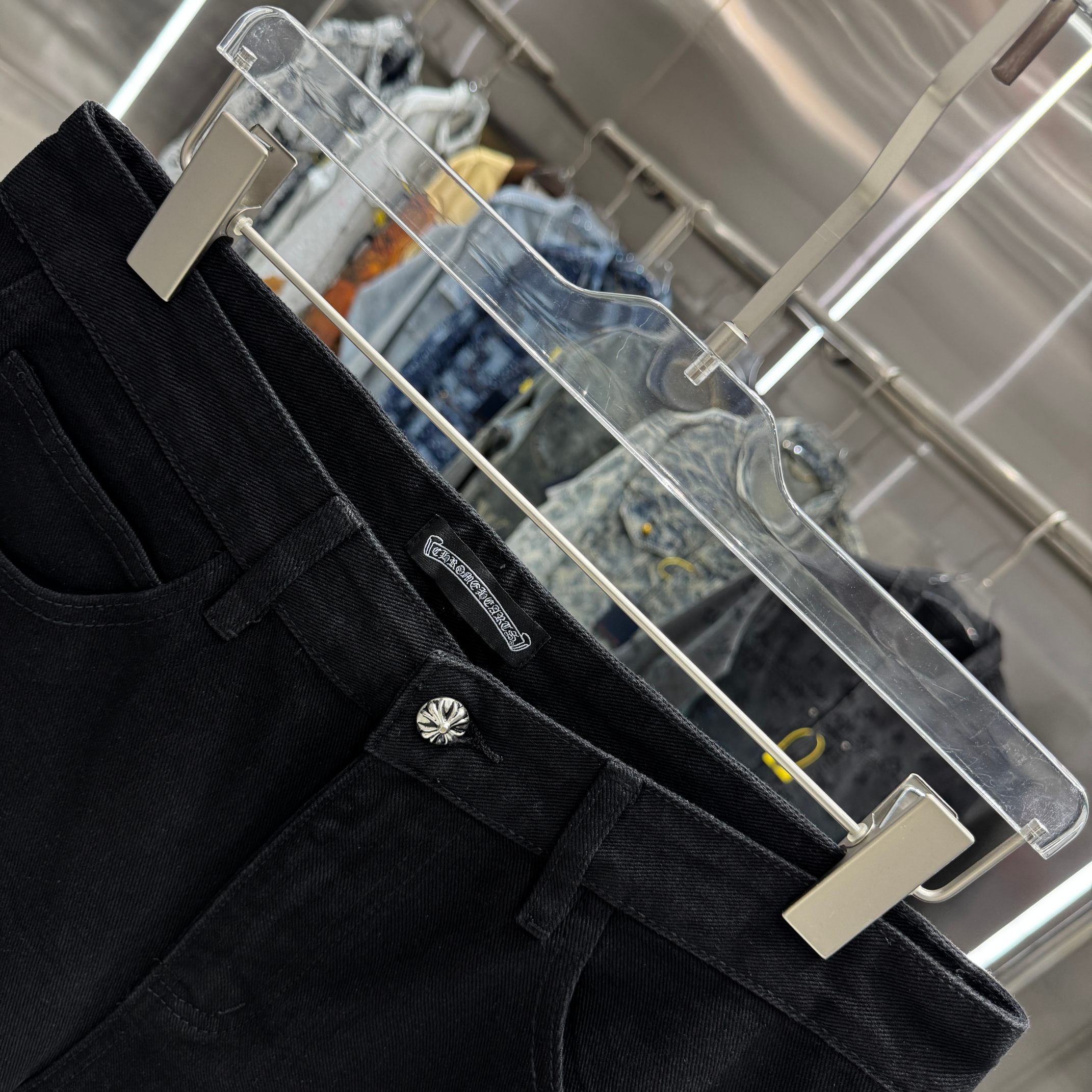 Chrome Hearts 克罗心 CH 十字架拼皮牛仔裤短裤