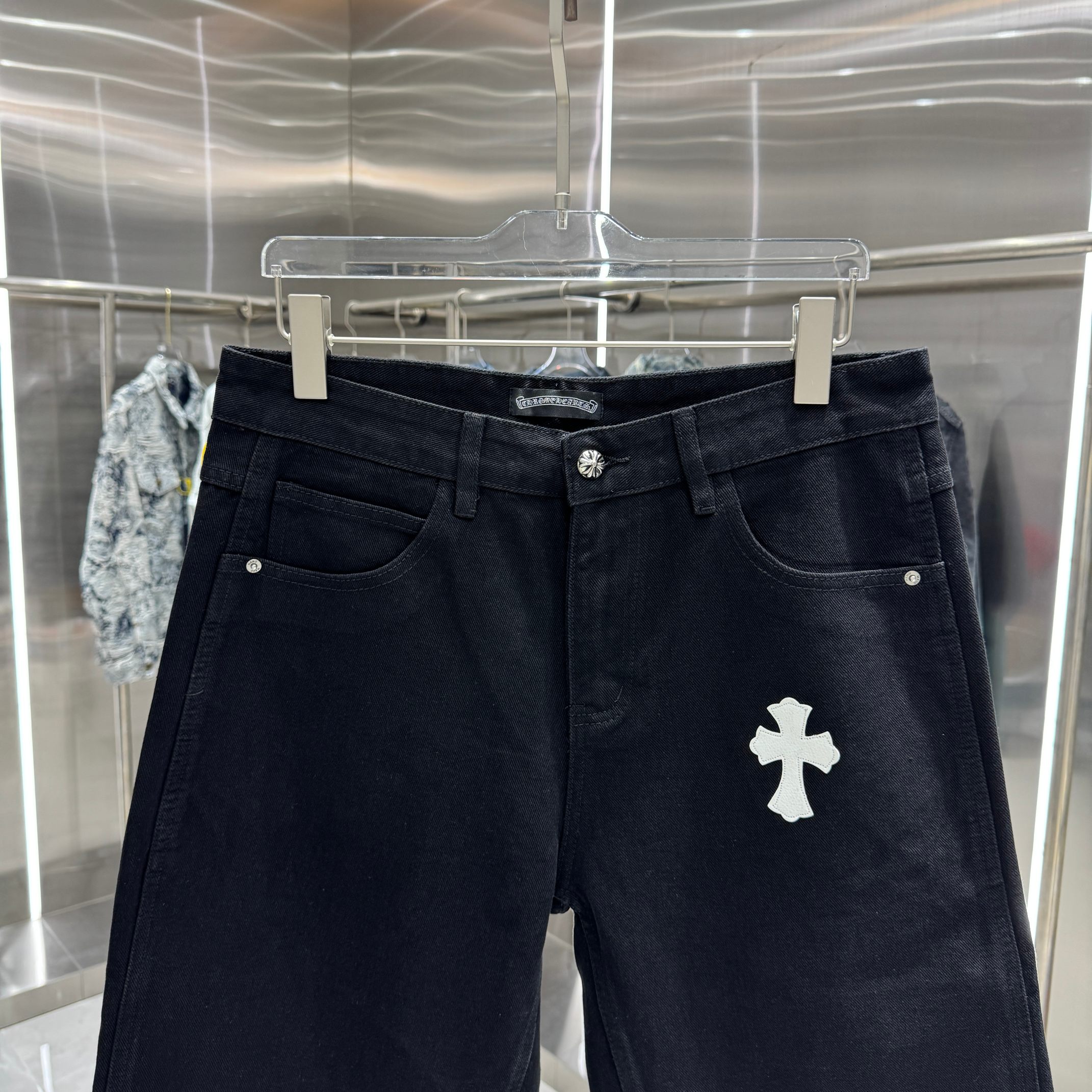 Chrome Hearts 克罗心 CH 十字架拼皮牛仔裤短裤