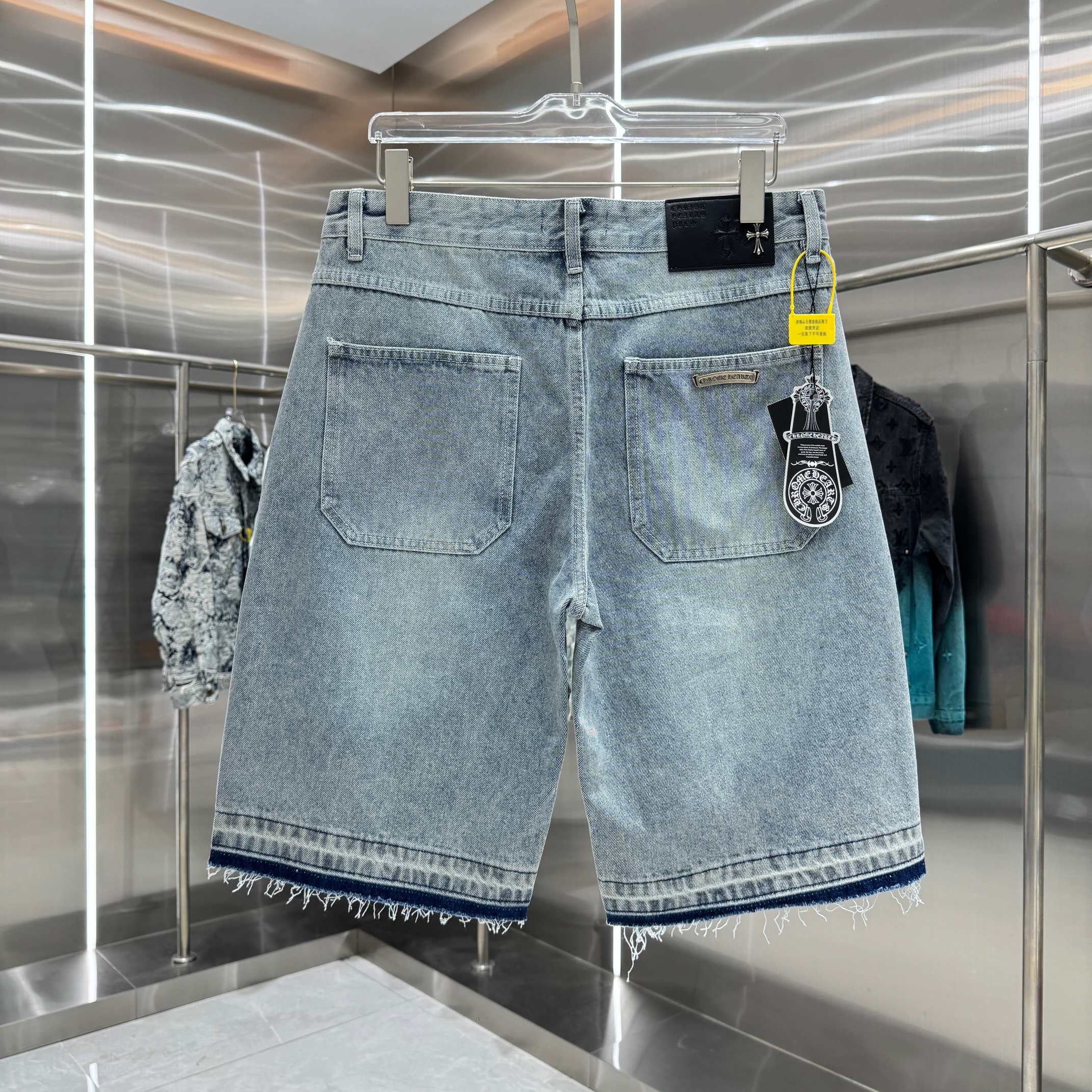 Chrome Hearts 克罗心 CH 十字架拼皮牛仔裤短裤