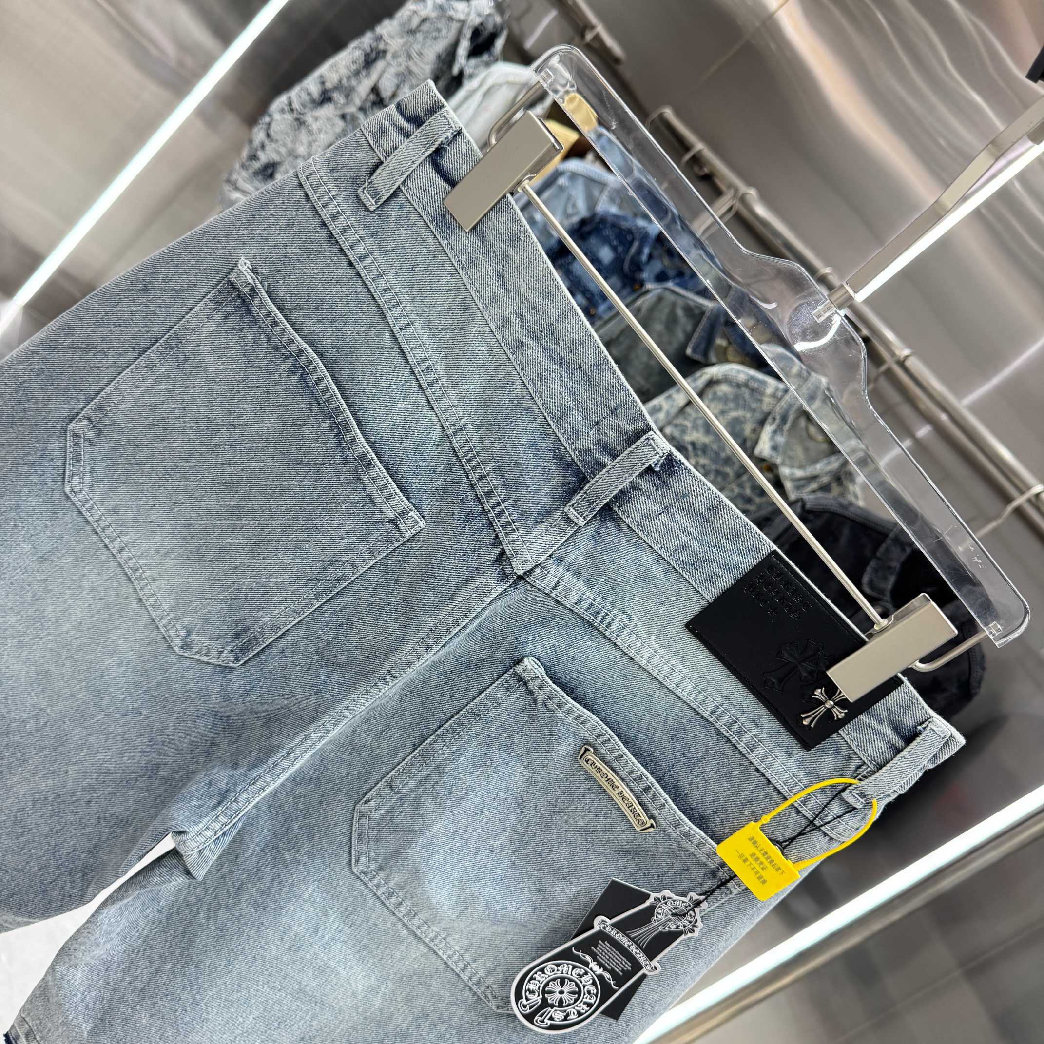 Chrome Hearts 克罗心 CH 十字架拼皮牛仔裤短裤