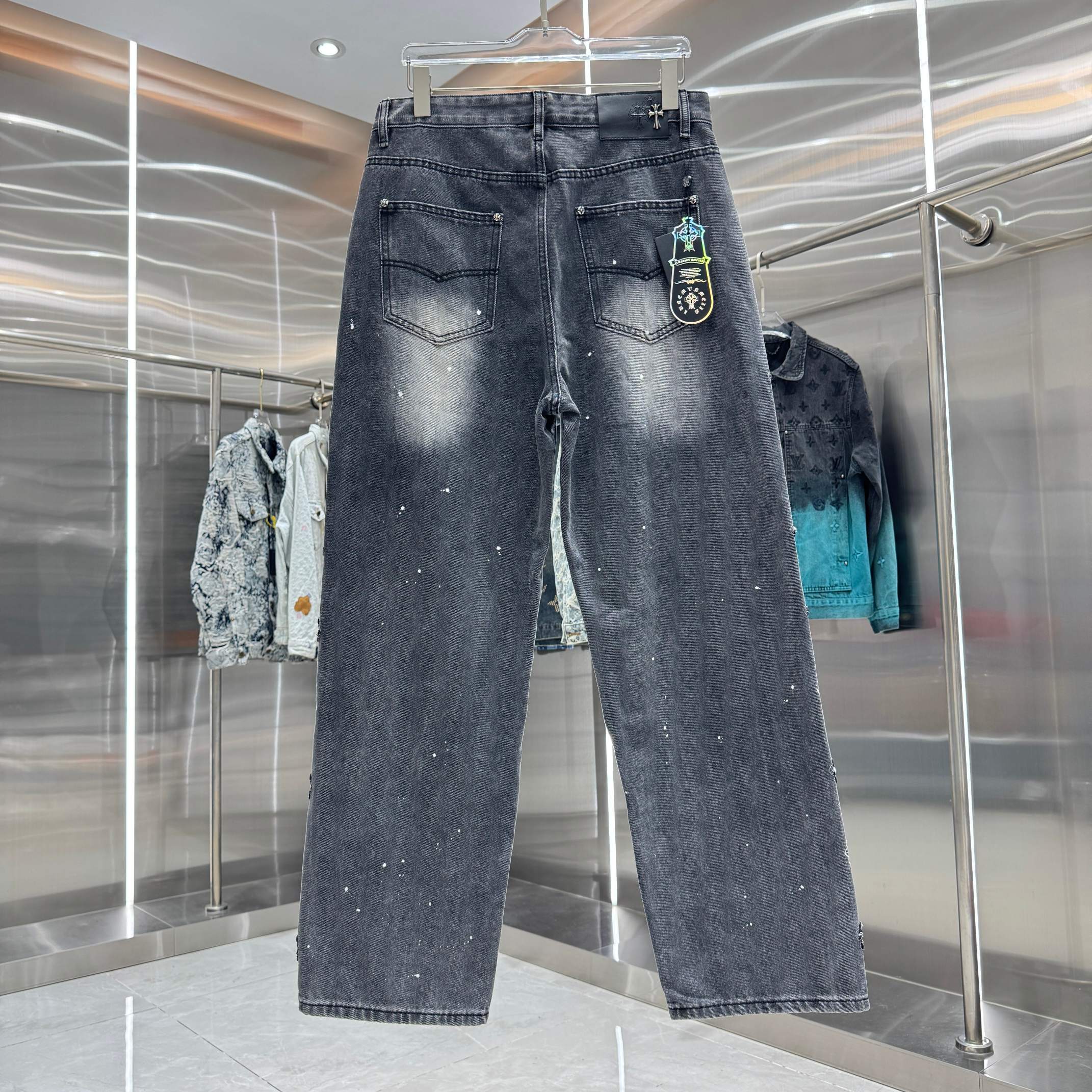Chrome Hearts 克罗心 CH 重工涂层十字架刺绣牛仔裤面料纱定加密粗左斜纹牛仔布长裤