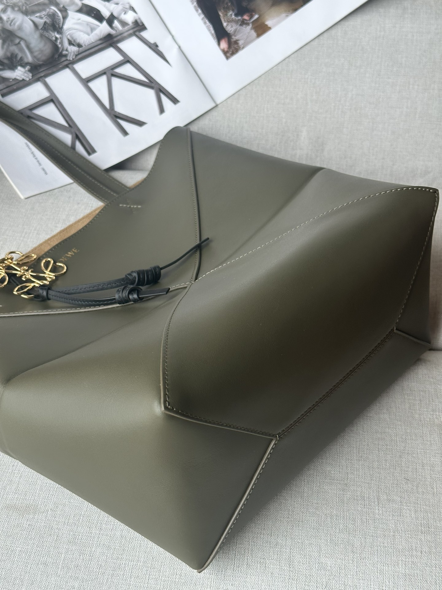 LOEWE Puzzle Fold Small Tote Bag in Khaki Green Leather with Charm 7 i1729235434 3986 2