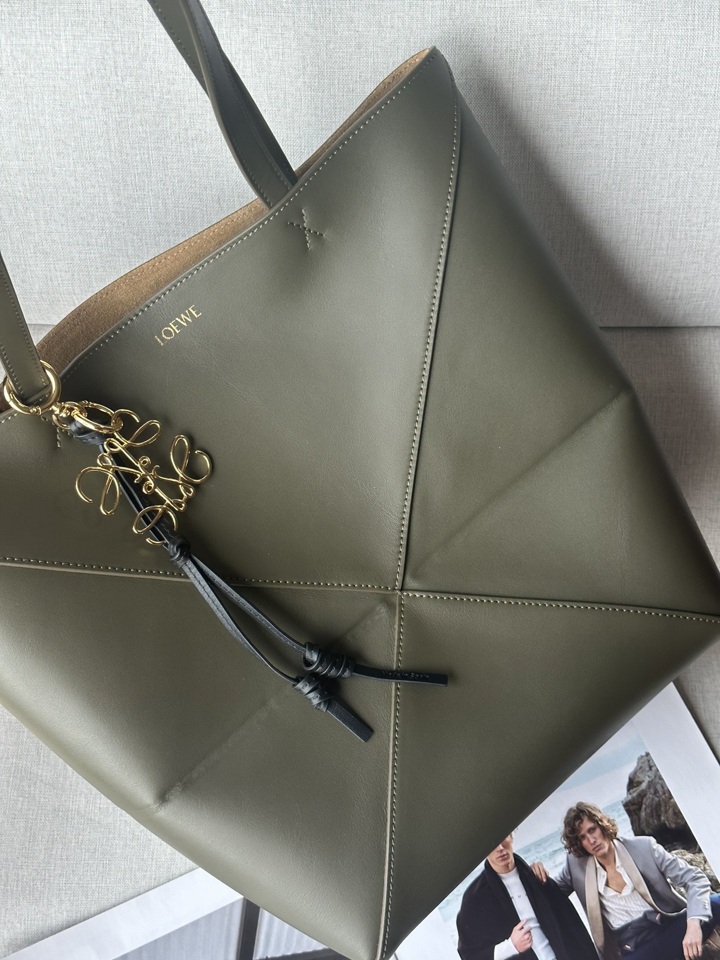 LOEWE Puzzle Fold Small Tote Bag in Khaki Green Leather with Charm 3 i1729235434 5225 6