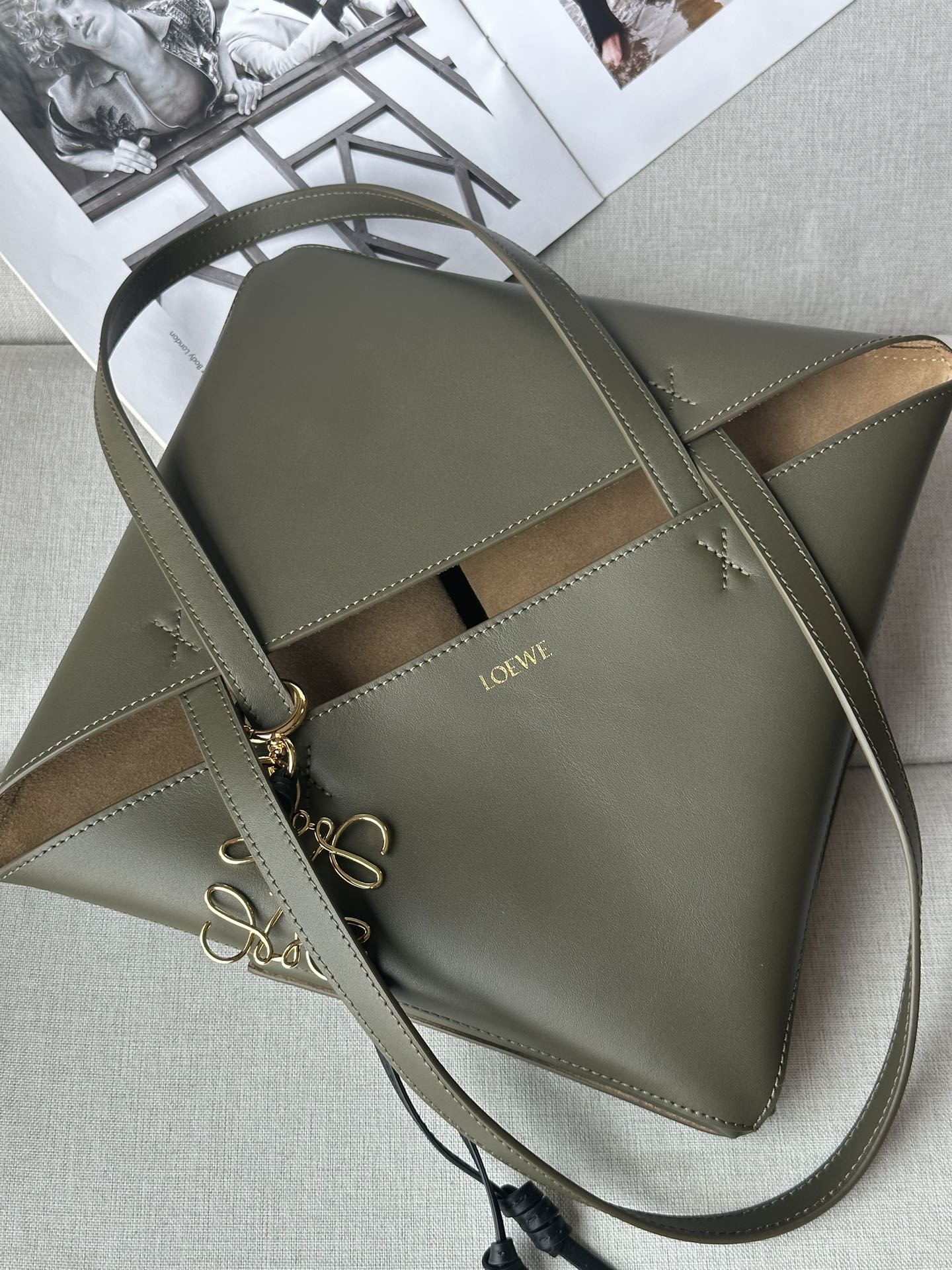 LOEWE Puzzle Fold Small Tote Bag in Khaki Green Leather with Charm 8 i1729235434 7570 4