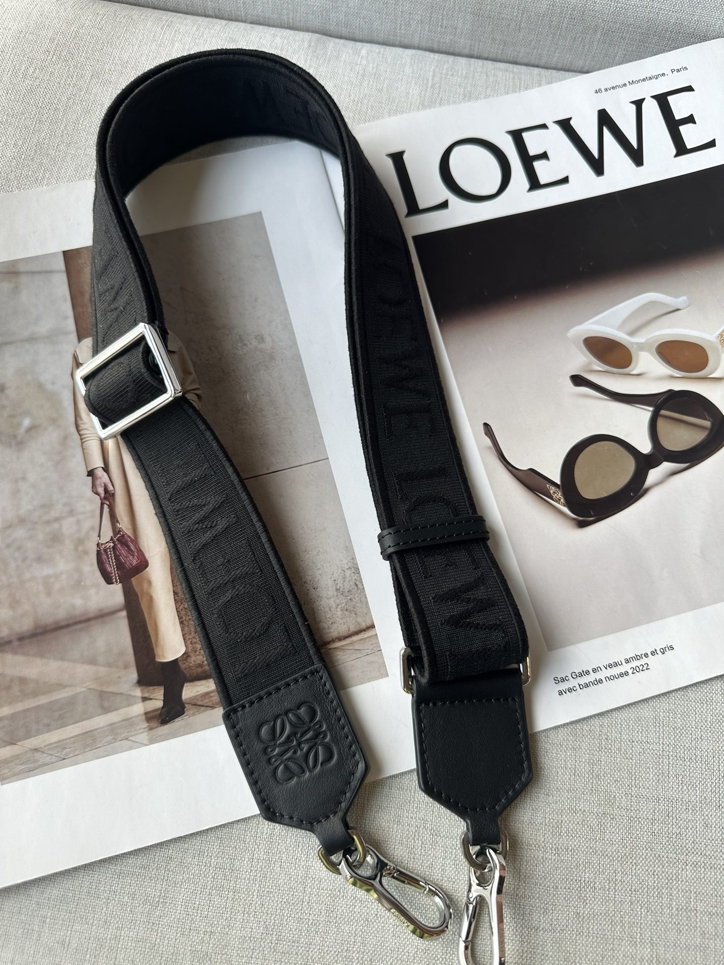 NO:185136,Genuine grade Anagram jacquard double-sided embroidered shoulder strap No.1667 spot pure black shoulder strap length - 40mm (adjustment length), super grade Loewe19860909正品级 Anagram 提花双面刺绣肩带 No.1667 现货 纯黑色 肩带长度-40mm（调节长度）,特级罗意威,loewe,Bag