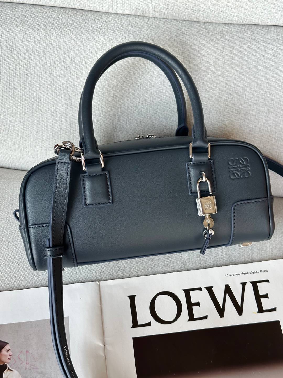 Loewe Amazona 23 Navy Nappa Leather Satchel Handbag with Anagram Lock 2 i1735368549762 7703 0 1