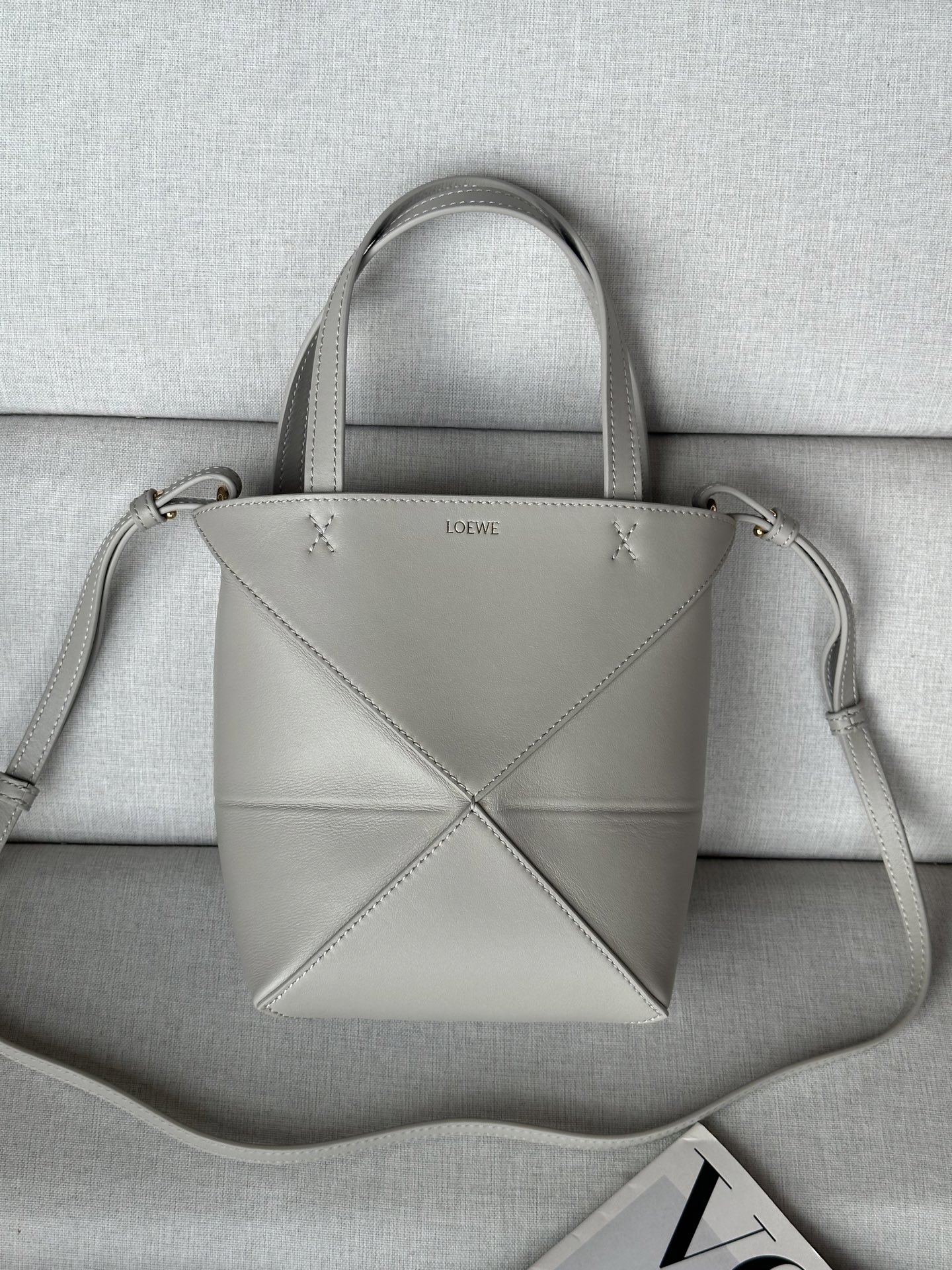 Loewe Puzzle Fold Mini Tote Bag, Shell Grey Leather 3 i1749366067148 4392 0 0