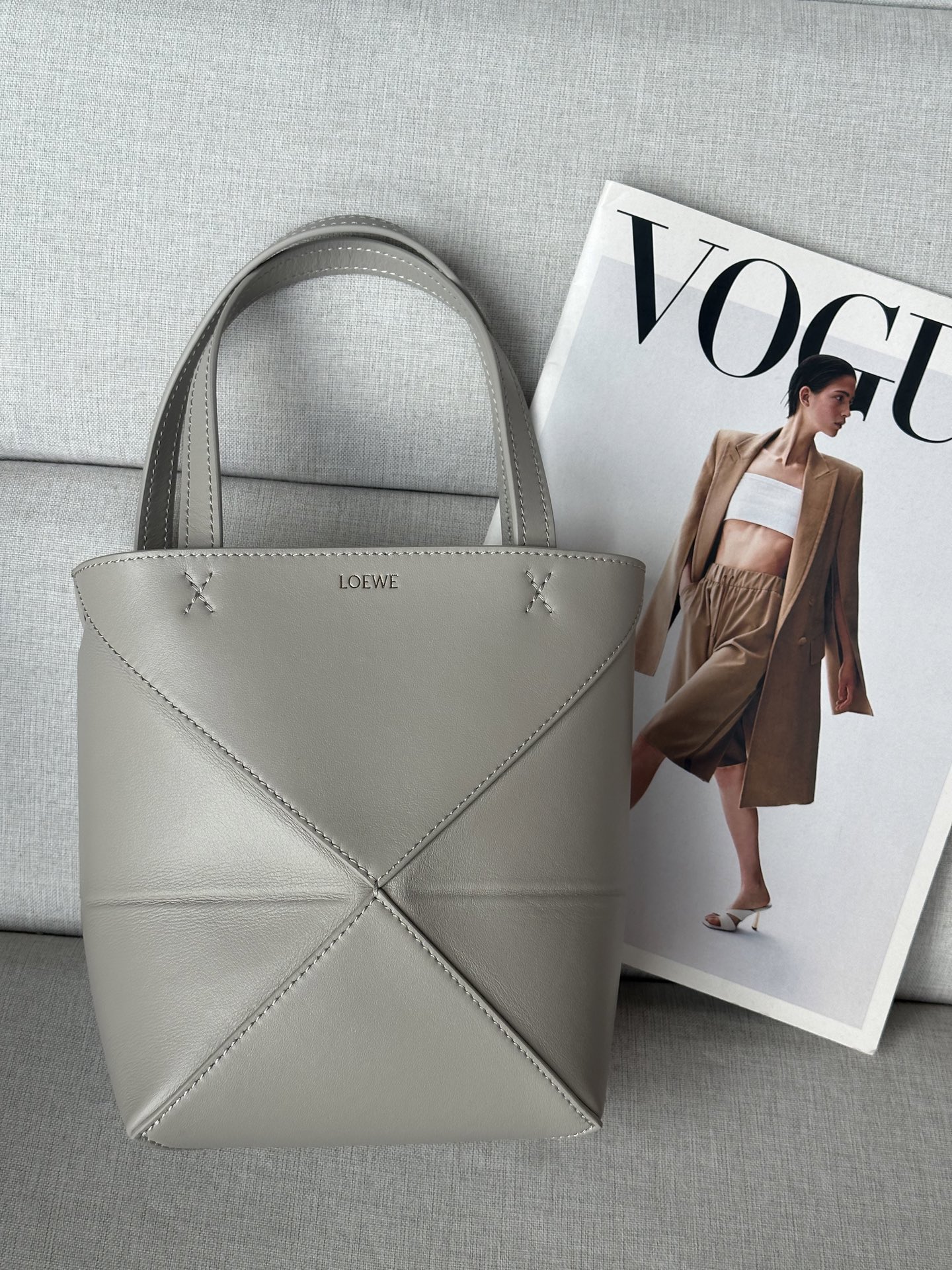 Loewe Puzzle Fold Mini Tote Bag, Shell Grey Leather 2 i1749366068355 4603 0 1
