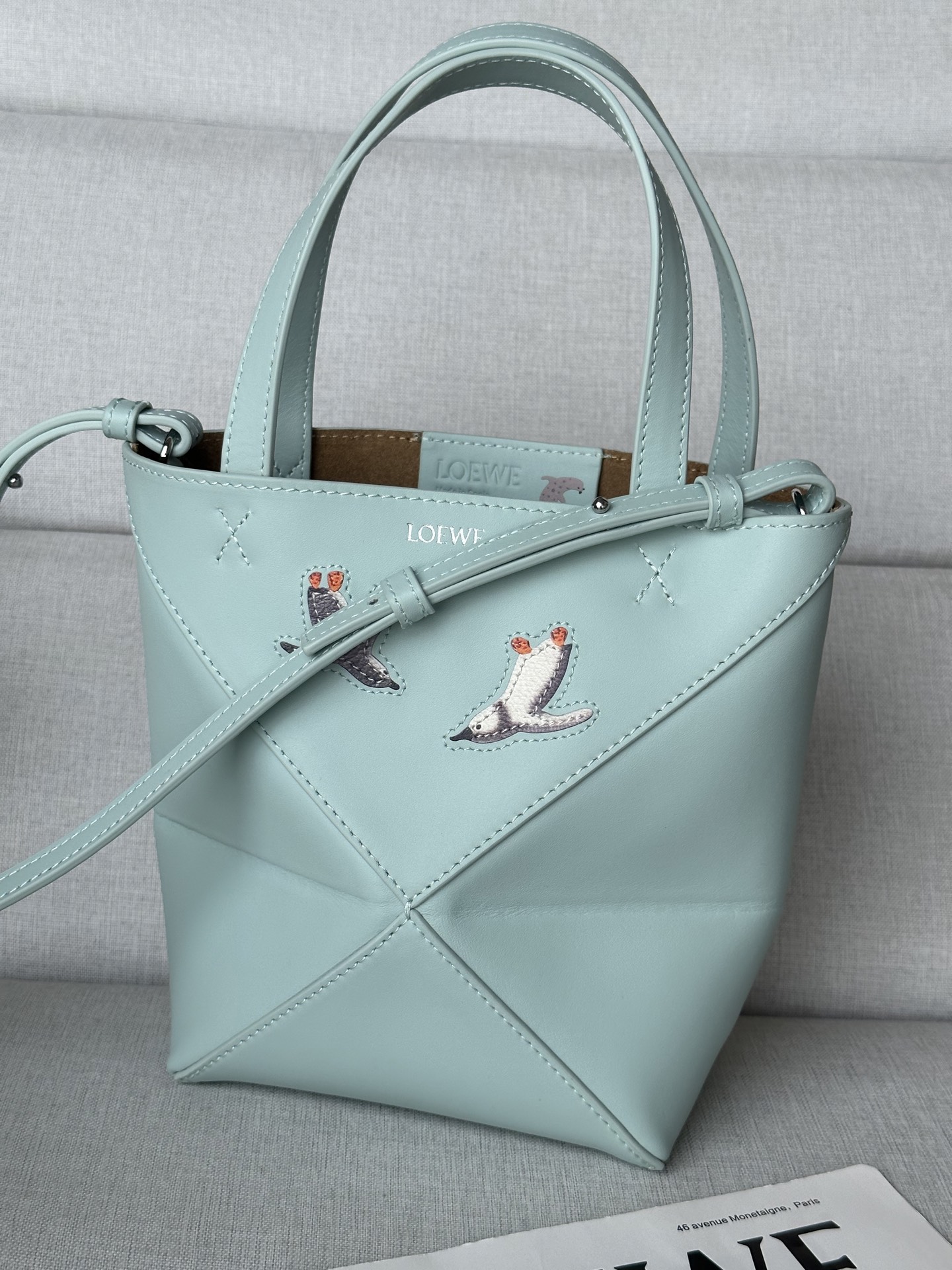 LOEWE Puzzle Fold Mini Tote Bag in Glossy Leather with Penguin Embroidery 3 i1749973910511 3349 0 1