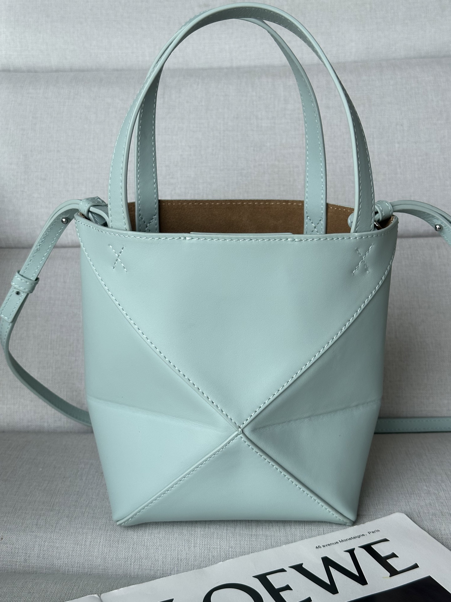 LOEWE Puzzle Fold Mini Tote Bag in Glossy Leather with Penguin Embroidery 5 i1749973911618 8705 0 3