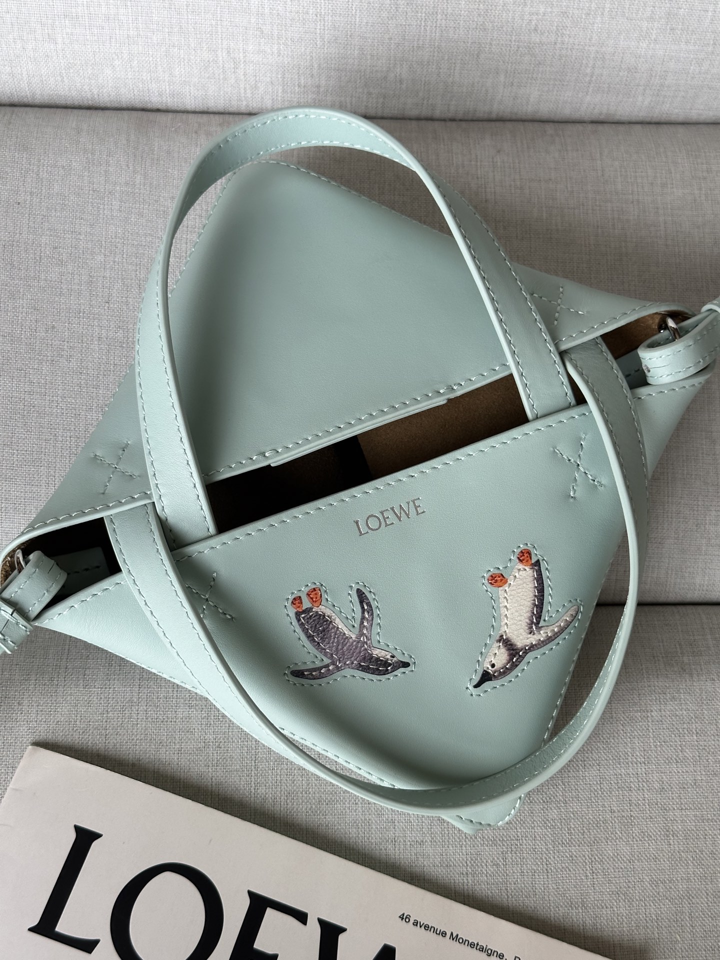 LOEWE Puzzle Fold Mini Tote Bag in Glossy Leather with Penguin Embroidery 7 i1749973911641 536 0 6