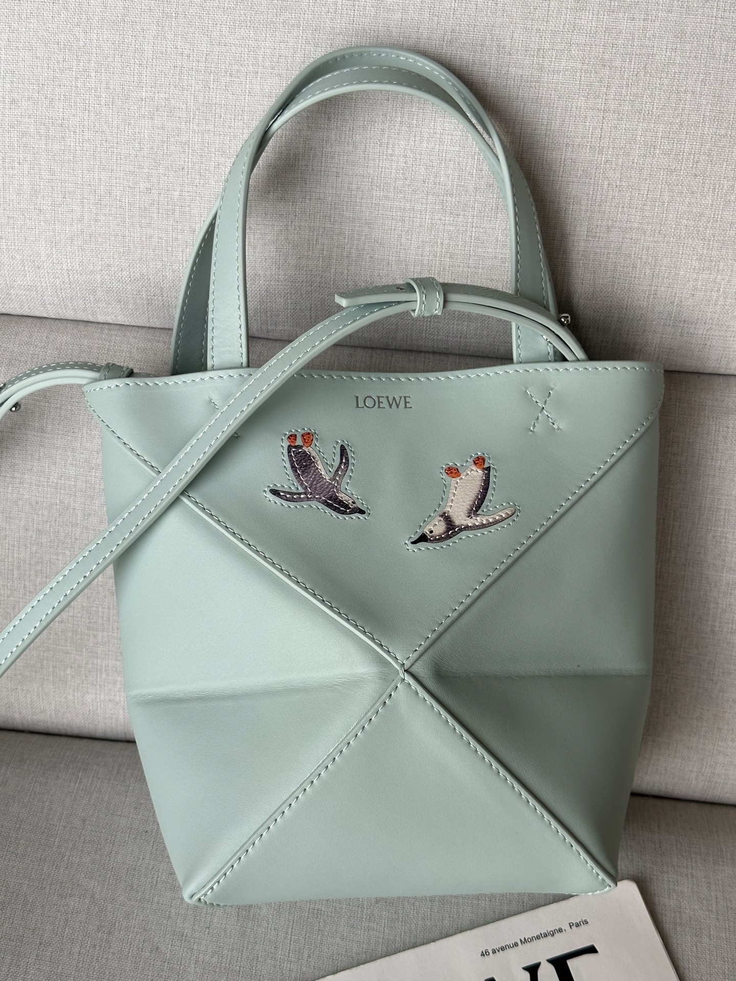 LOEWE Puzzle Fold Mini Tote Bag in Glossy Leather with Penguin Embroidery 2 i1749973911662 4155 0 0