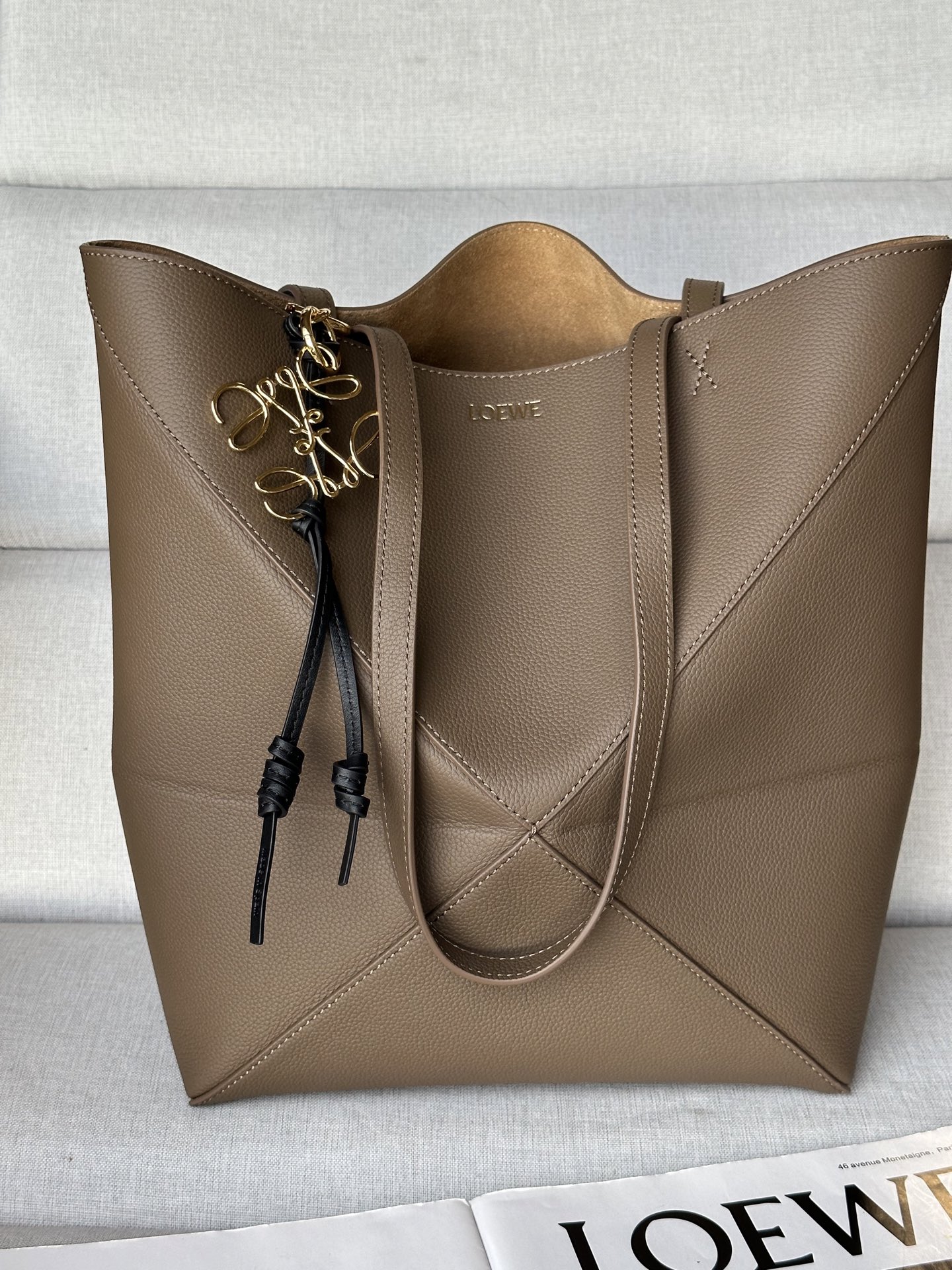 Loewe Small Puzzle Fold Tote Bag in Taupe Grained Leather 2 i1751356802030 9784 0 0