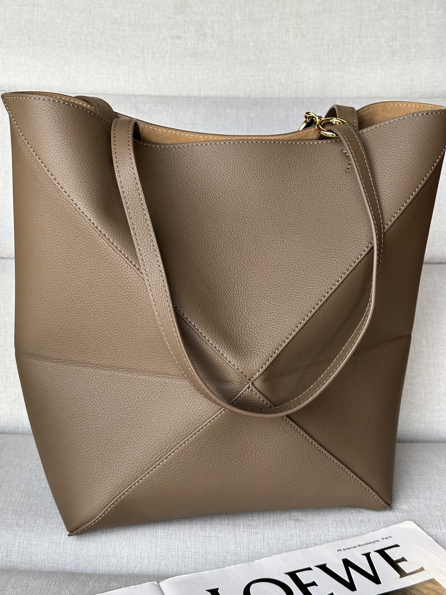 Loewe Small Puzzle Fold Tote Bag in Taupe Grained Leather 5 i1751356802064 2564 0 4