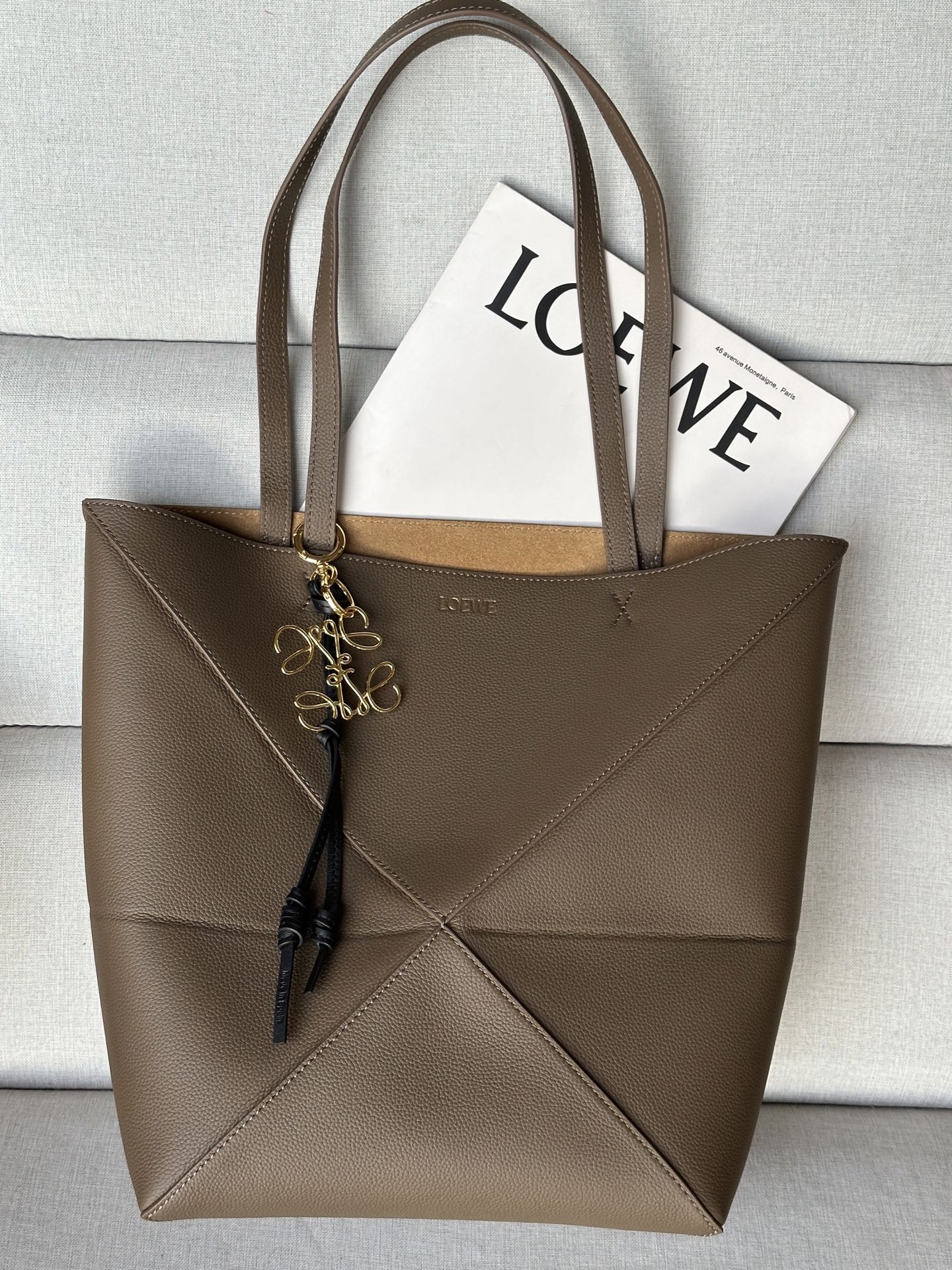 Loewe Small Puzzle Fold Tote Bag in Taupe Grained Leather 6 i1751356803343 5708 0 1