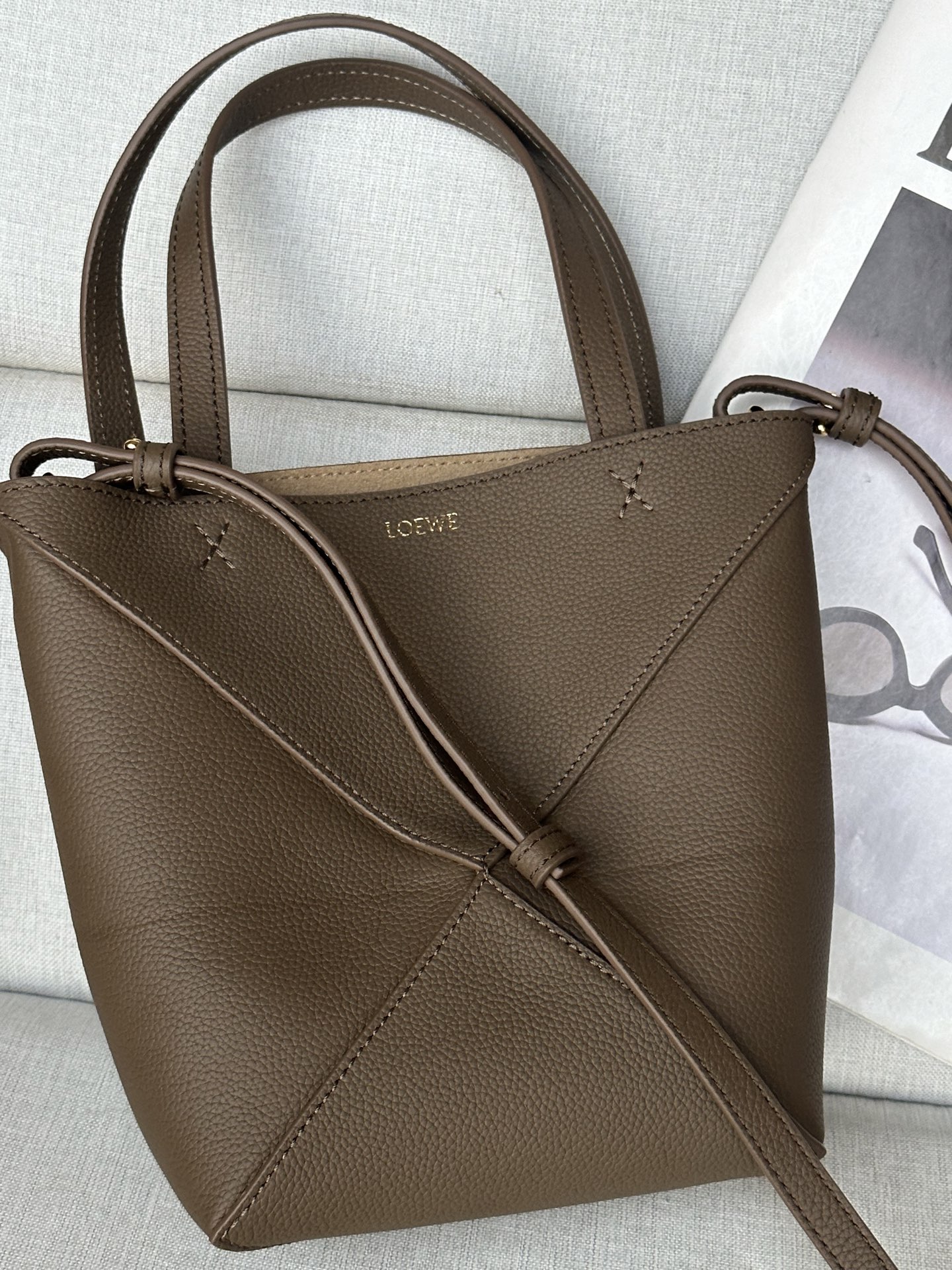 Loewe Mini Puzzle Fold Tote Bag in Taupe Grained Calfskin Leather 3 i1756031783986 3448 0 1