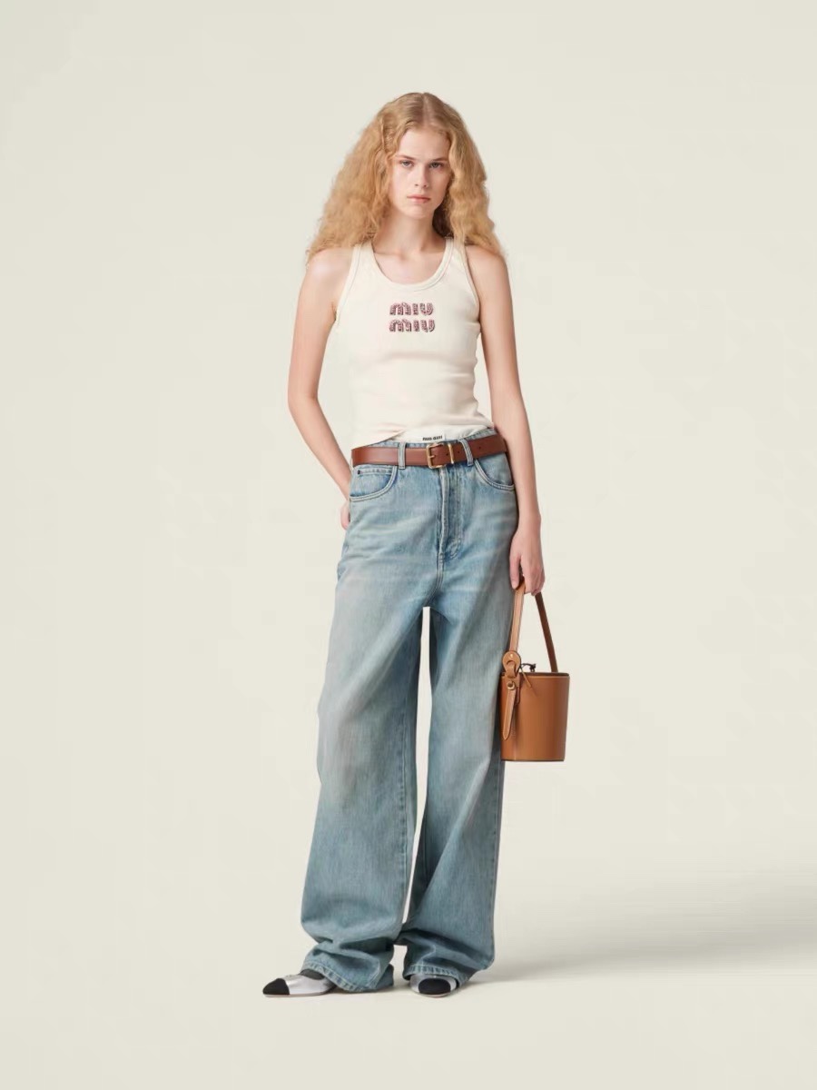 MiuMiu Clothing Tank Tops&Camis Apricot Color Yellow Spring Collection