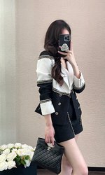 Chanel Clothing Coats & Jackets Black White Splicing Weave Spring Collection