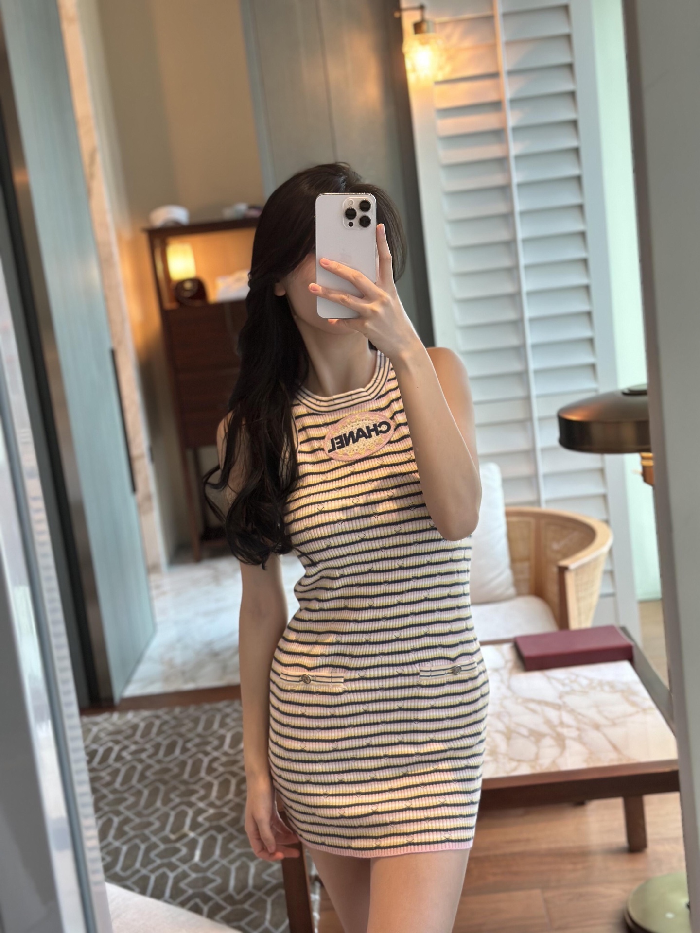 NO:313349,A new style of Chane* 25P early spring vacation series embroidered seal design dopamine color matching striped vest dress丨Exclusive yb development!  High-end production!  White, rich and beautiful must be used as a magical tool!  The three-dimensional Zhangzai logo design is low-key and luxurious. It is a universal and versatile artifact. The inner style is super slim!  The imported cashmere yarn has a very comfortable texture!  Casual, fashionable and high-end!  Perfect workmanship quality depends on the details. S/M/L is available in stock, chanel, skirts, alexander wang19860909批 Chane* 25P早春度假系列新款 刺绣章仔设计多巴胺配色条纹背心连衣裙丨独家yb开发！高版出品！白富美必入神器！立体章仔logo设计低调奢华.万能百搭神器 内搭版型超显瘦！进口羊绒纱线质感超舒适！休闲时髦又高级！完美做工品质看细节. 现货发售S/M/L,,chanel,skirts,alexander wang,Women's clothing