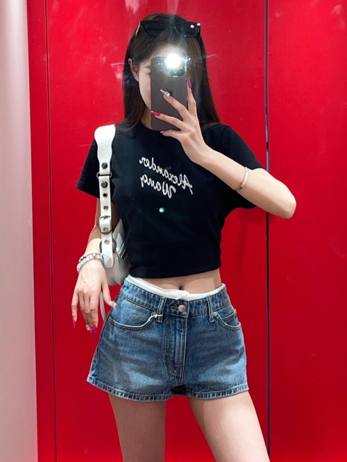 Alexander Wang Rhinestone Logo Black T-Shirt Short Sleeve Summer Top 1 Alexander Wang Rhinestone Logo Black T-Shirt Short Sleeve Summer Top