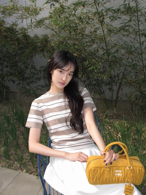 Miu Miu Striped Logo T-Shirt, Casual Short Sleeve Tee for Women 1 Miu Miu Striped Logo T-Shirt, Casual Short Sleeve Tee for Women