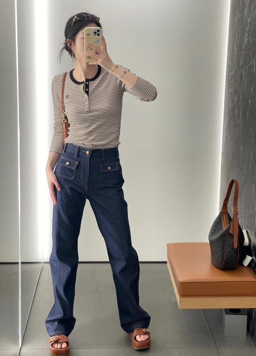 Celine 25Ss High-Waisted Denim Jeans - Flattering Straight Leg Design 1 Celine 25Ss High-Waisted Denim Jeans - Flattering Straight Leg Design