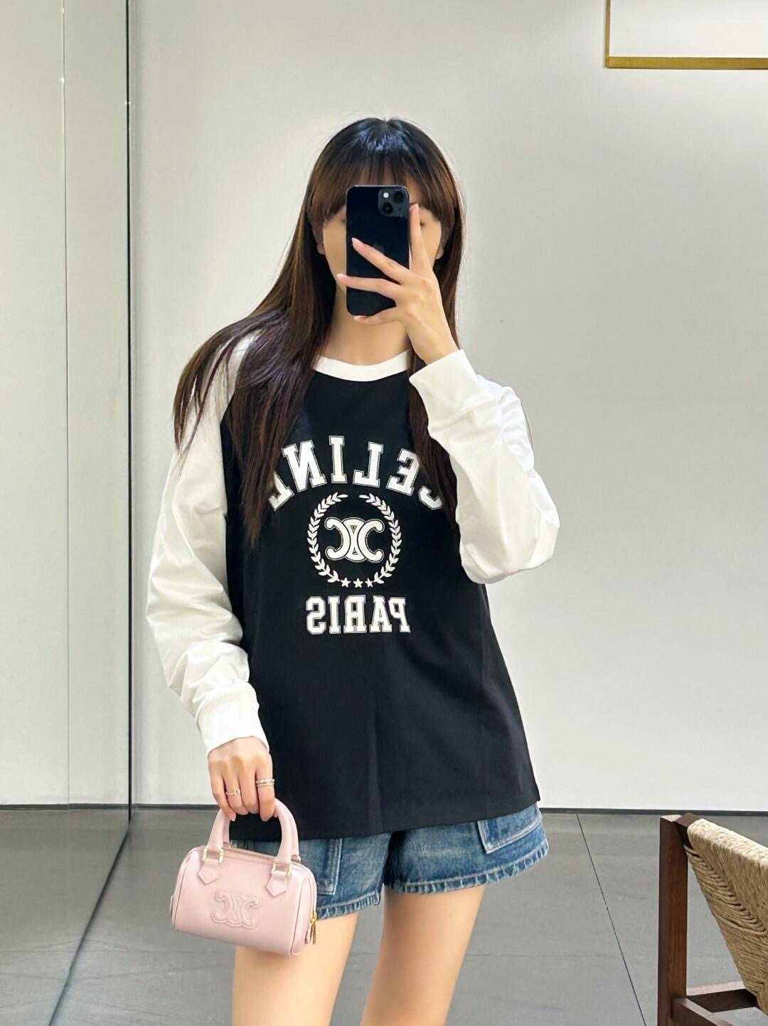 NO:428909,Celin* 25Fw early autumn new style, Arc de Triomphe printed long-sleeved T-shirt | Exclusive yb development!  High-end production!  Lightweight pure cotton fabrics are also good to wear as sun protection. Contrasting color sleeve splicing design is fashionable and essential items to unlock all outfits!  Determine the quality of my home!  Classic items are fashionable and high-end!  The classic style is versatile and not picky!  Highly recommend the private retention model. S/M/L is available in stock, celine,tees, t-shirt,alexander wang19860909Celin* 25Fw早秋新款 麦穗凯旋门印花长袖T恤丨独家yb开发！高版出品！轻盈纯棉面料当防晒穿也好看,撞色袖拼接设计时髦精必备单品解锁所有穿搭！认准我家品质！经典单品时髦又高级！经典版型百搭不挑人！强烈推荐自留款.现货发售S/M/L,,celine,tees，t-shirt,alexander wang,Women's clothing