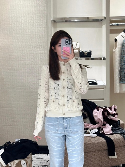 Chanel Inspired Lace Knit Cardigan, Elegant Button-Down Sweater for Women 1 Chanel Inspired Lace Knit Cardigan, Elegant Button-Down Sweater for Women