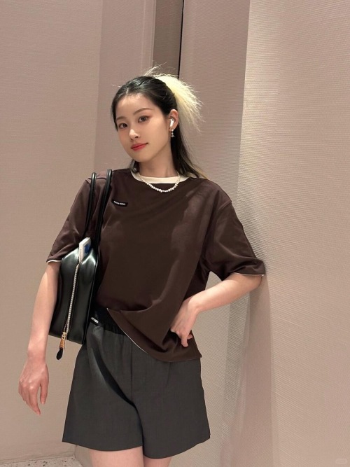 Miu Miu Color Block Elastic Waist Wide Leg Casual Shorts 1 Miu Miu Color Block Elastic Waist Wide Leg Casual Shorts