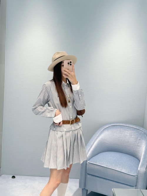 Miu Miu Striped Poplin Shirt Dress with Pleated Skirt and Detachable Cuffs 1 Miu Miu Striped Poplin Shirt Dress with Pleated Skirt and Detachable Cuffs