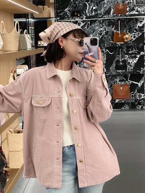 Celine Pink Corduroy Long Sleeve Jacket With Pockets And Golden Buttons 1 Celine Pink Corduroy Long Sleeve Jacket With Pockets And Golden Buttons