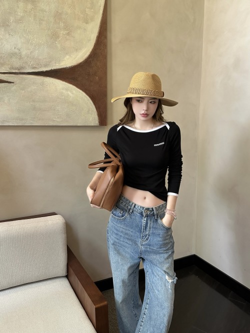 Miu Miu Embroidered Long Sleeve T-Shirt - Chic, Comfortable, and Stylish 1 Miu Miu Embroidered Long Sleeve T-Shirt - Chic, Comfortable, and Stylish